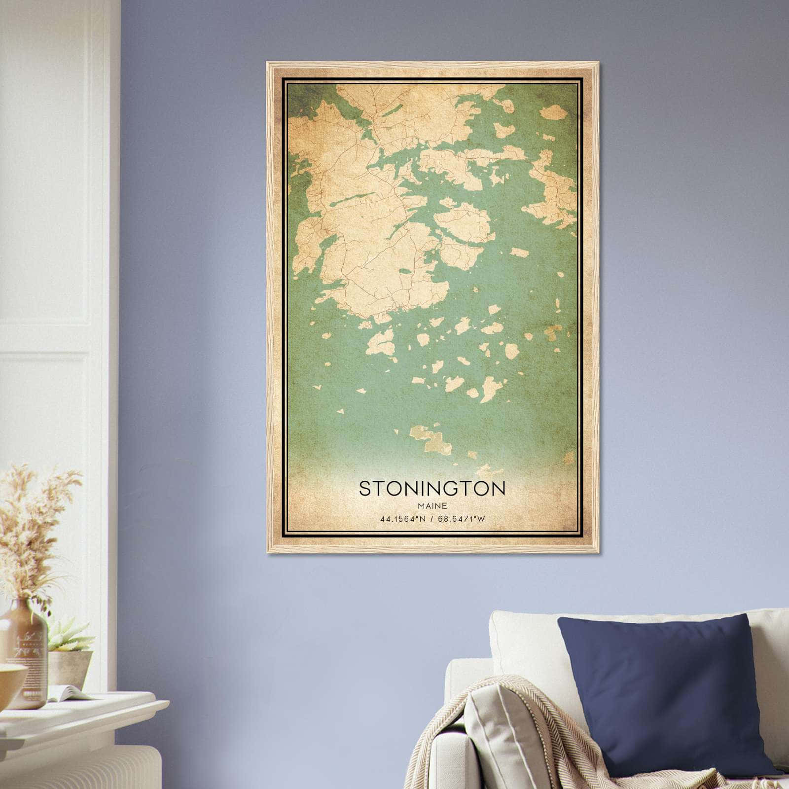 Vintage Stonington Maine Map Poster, Stonington ME City Road Wall Art Print