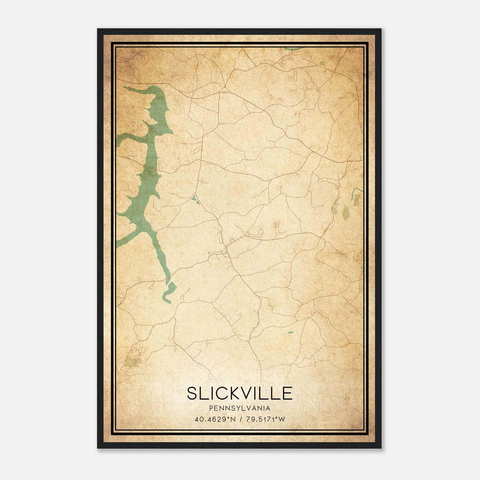 Vintage Slickville Pennsylvania Map Poster, Slickville PA City Road Wall Art Print Vintage Slickville Pennsylvania Map Poster, Slickville PA City Road Wall Art Print