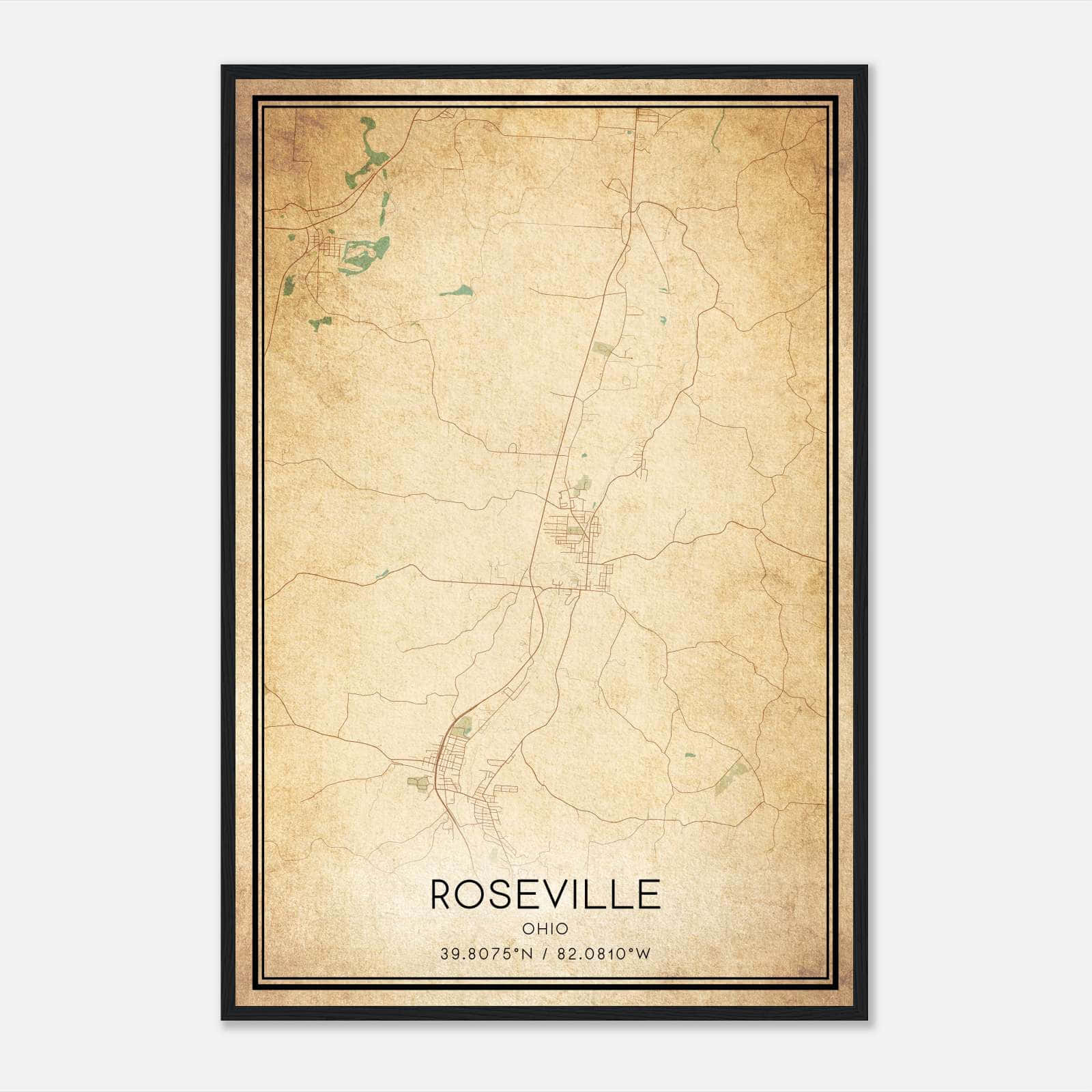 Vintage Roseville Ohio Map Poster, Roseville OH City Road Wall Art Print Vintage Roseville Ohio Map Poster, Roseville OH City Road Wall Art Print
