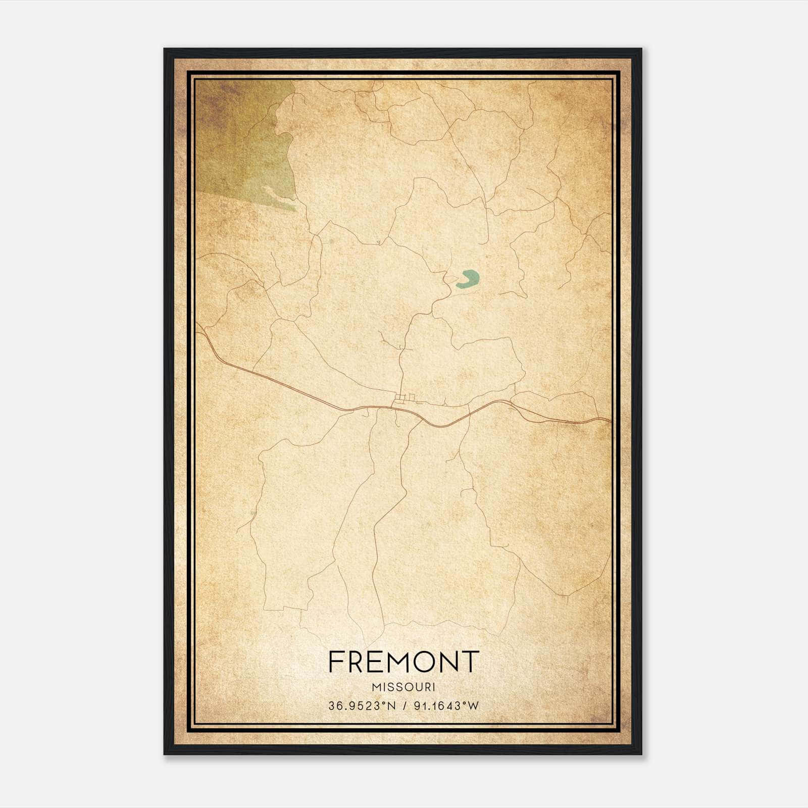 Vintage Fremont Missouri Map Poster, Fremont MO City Road Wall Art Print Vintage Fremont Missouri Map Poster, Fremont MO City Road Wall Art Print