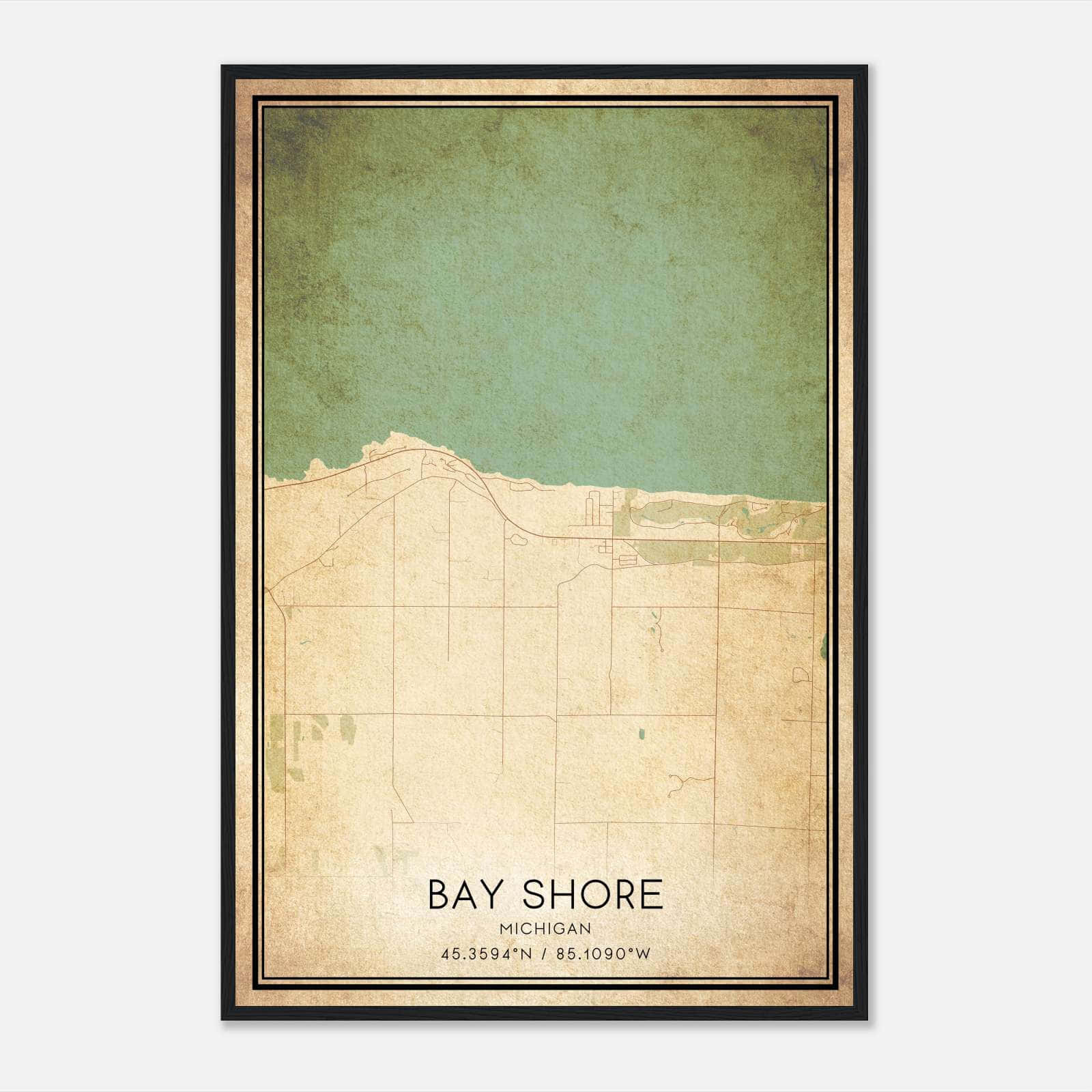 Vintage Bay Shore Michigan Map Poster, Bay Shore MI City Road Wall Art Print Vintage Bay Shore Michigan Map Poster, Bay Shore MI City Road Wall Art Print