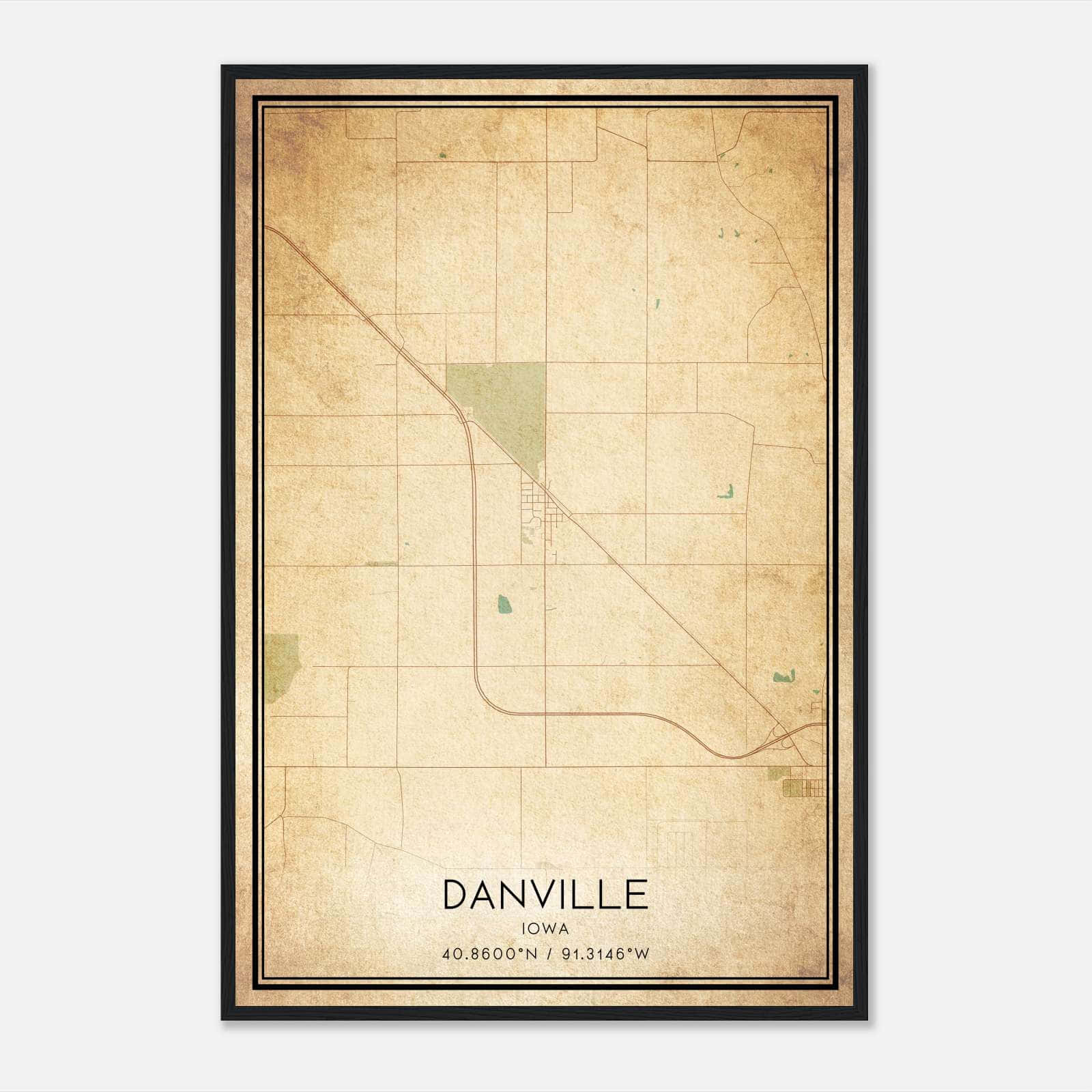Vintage Danville Iowa Map Poster, Danville IA City Road Wall Art Print Vintage Danville Iowa Map Poster, Danville IA City Road Wall Art Print