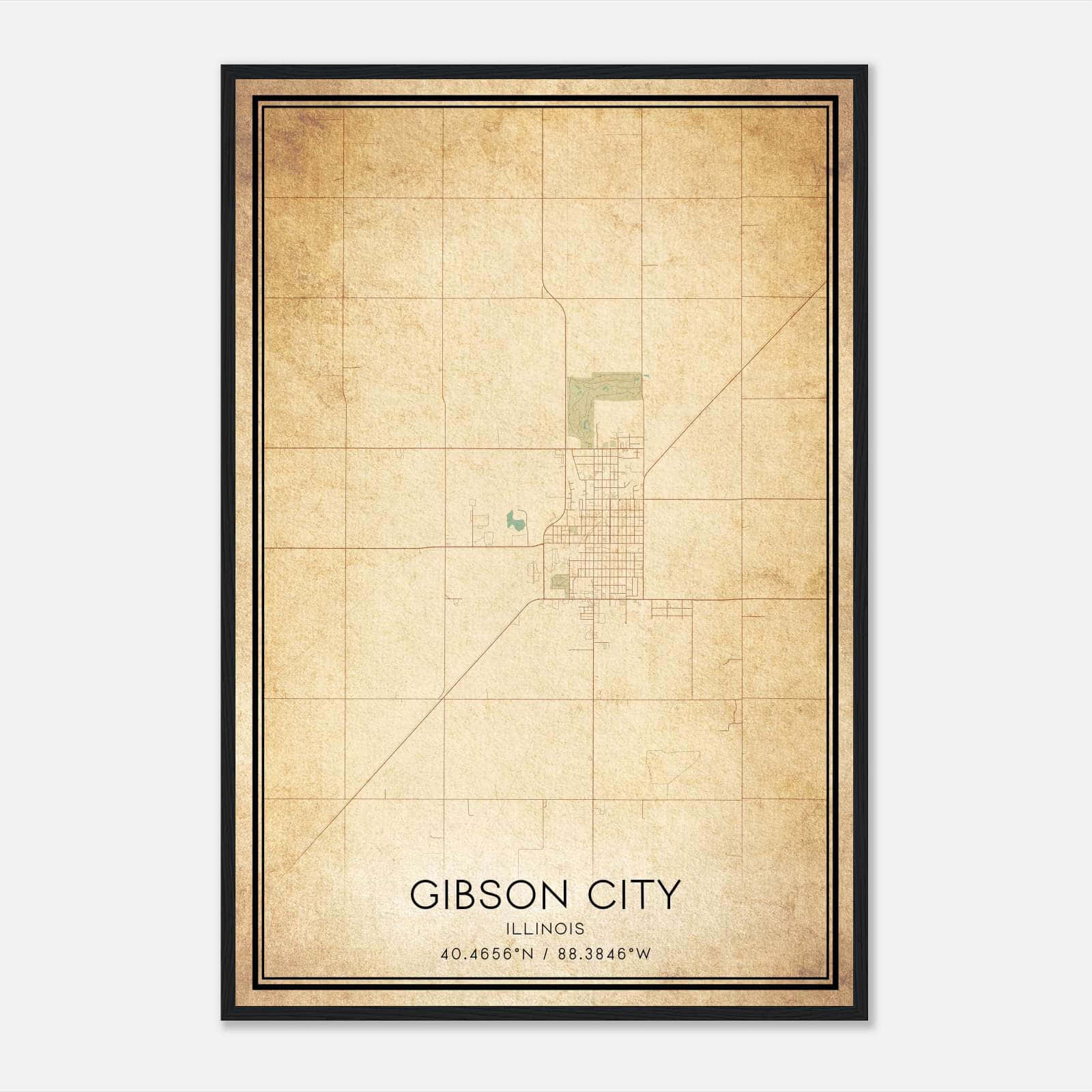 Vintage Gibson City Illinois Map Poster, Gibson City IL City Road Wall Art Print Vintage Gibson City Illinois Map Poster, Gibson City IL City Road Wall Art Print