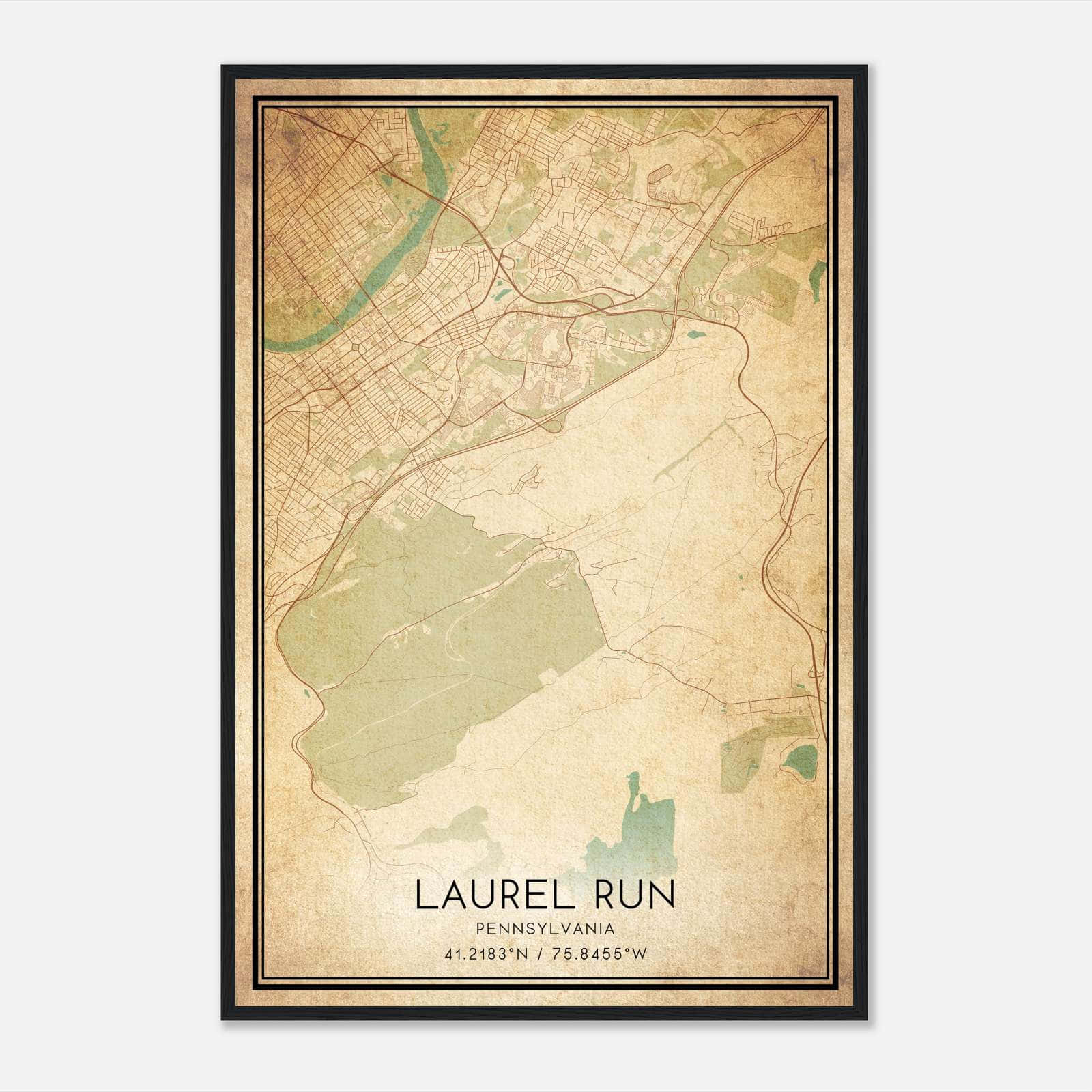 Vintage Laurel Run Pennsylvania Map Poster, Laurel Run PA City Road Wall Art Print Vintage Laurel Run Pennsylvania Map Poster, Laurel Run PA City Road Wall Art Print