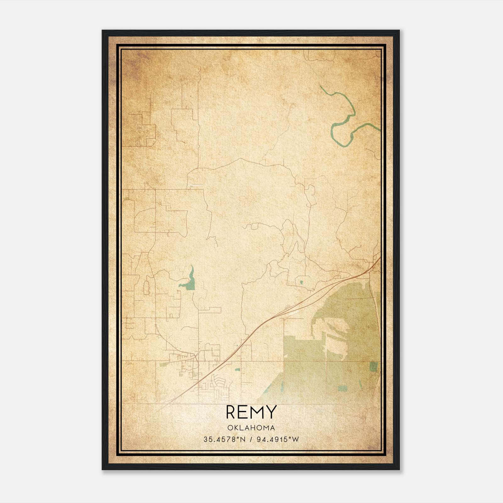 Vintage Remy Oklahoma Map Poster, Remy OK City Road Wall Art Print Vintage Remy Oklahoma Map Poster, Remy OK City Road Wall Art Print