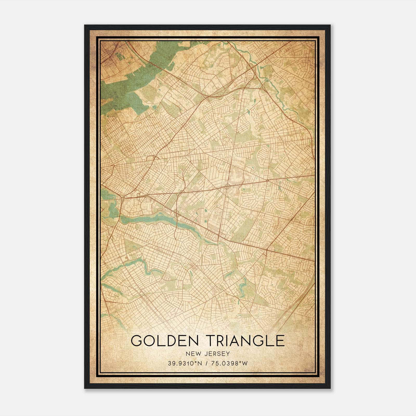 Vintage Golden Triangle New Jersey Map Poster, Golden Triangle NJ City Road Wall Art Print Vintage Golden Triangle New Jersey Map Poster, Golden Triangle NJ City Road Wall Art Print
