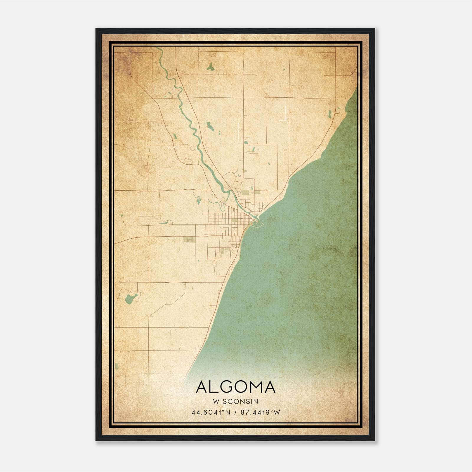 Vintage Algoma Wisconsin Map Poster, Algoma WI City Road Wall Art Print Vintage Algoma Wisconsin Map Poster, Algoma WI City Road Wall Art Print