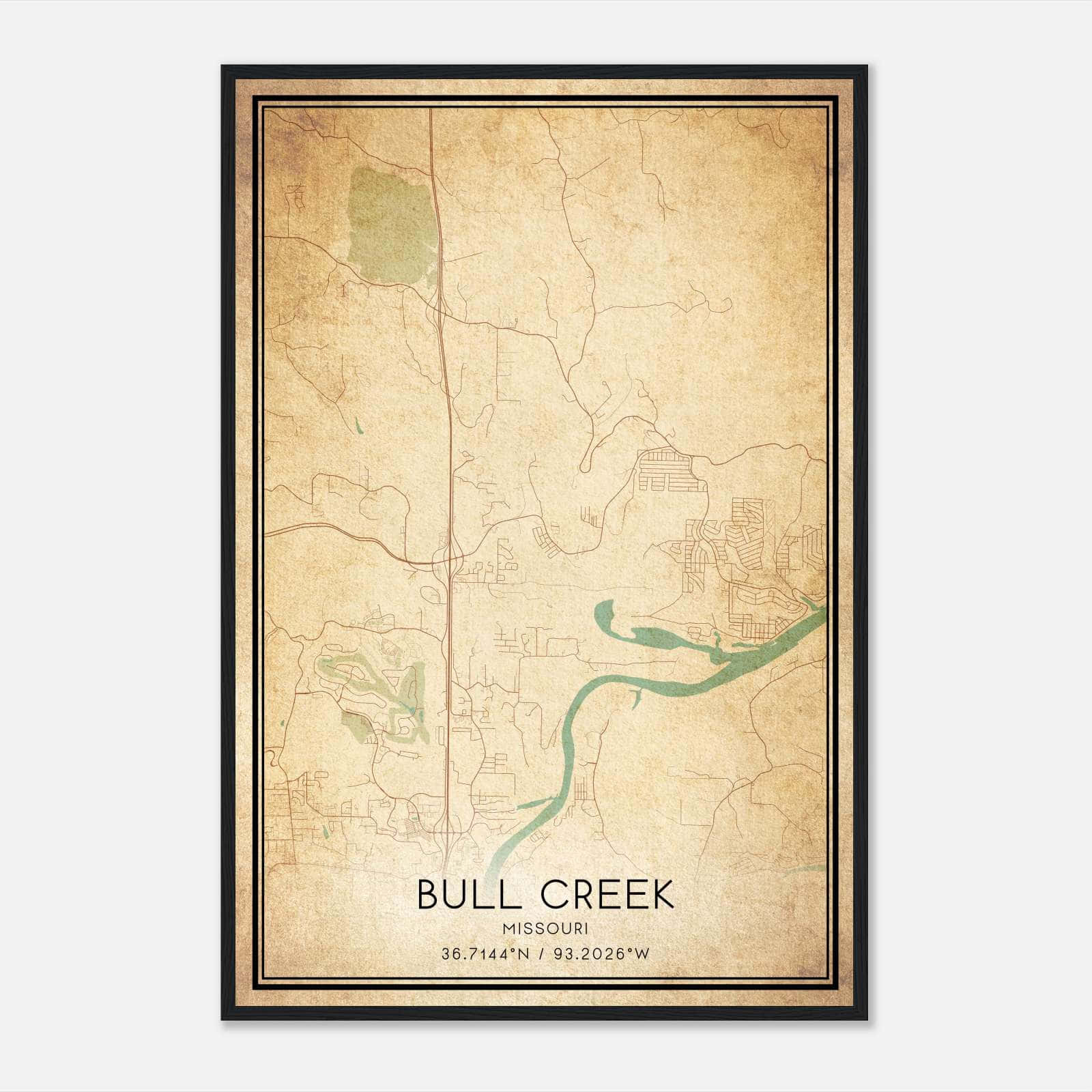 Vintage Bull Creek Missouri Map Poster, Bull Creek MO City Road Wall Art Print Vintage Bull Creek Missouri Map Poster, Bull Creek MO City Road Wall Art Print