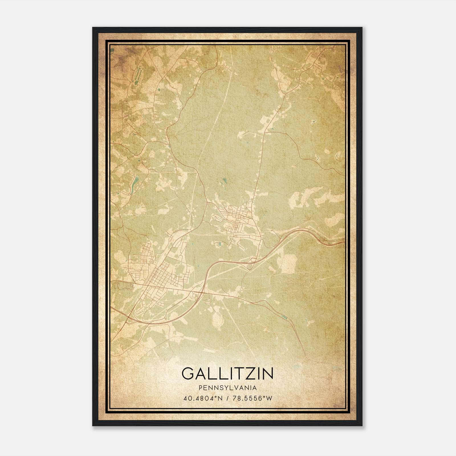 Vintage Gallitzin Pennsylvania Map Poster, Gallitzin PA City Road Wall Art Print Vintage Gallitzin Pennsylvania Map Poster, Gallitzin PA City Road Wall Art Print