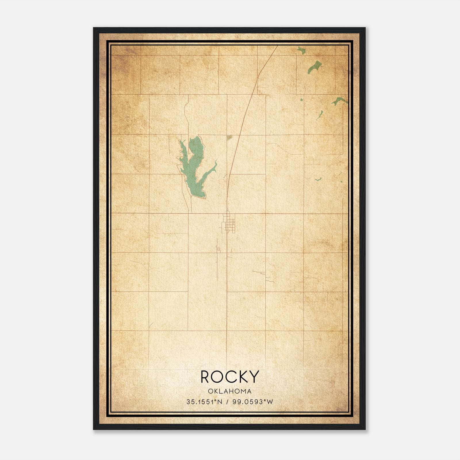 Vintage Rocky Oklahoma Map Poster, Rocky OK City Road Wall Art Print Vintage Rocky Oklahoma Map Poster, Rocky OK City Road Wall Art Print