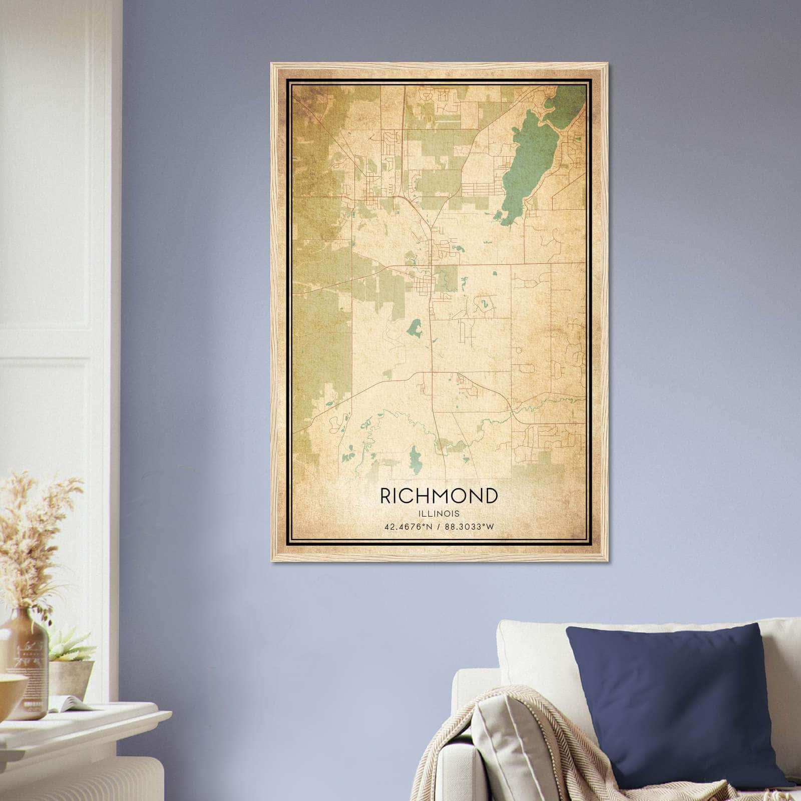 Vintage Richmond Illinois Map Poster, Richmond IL City Road Wall Art Print