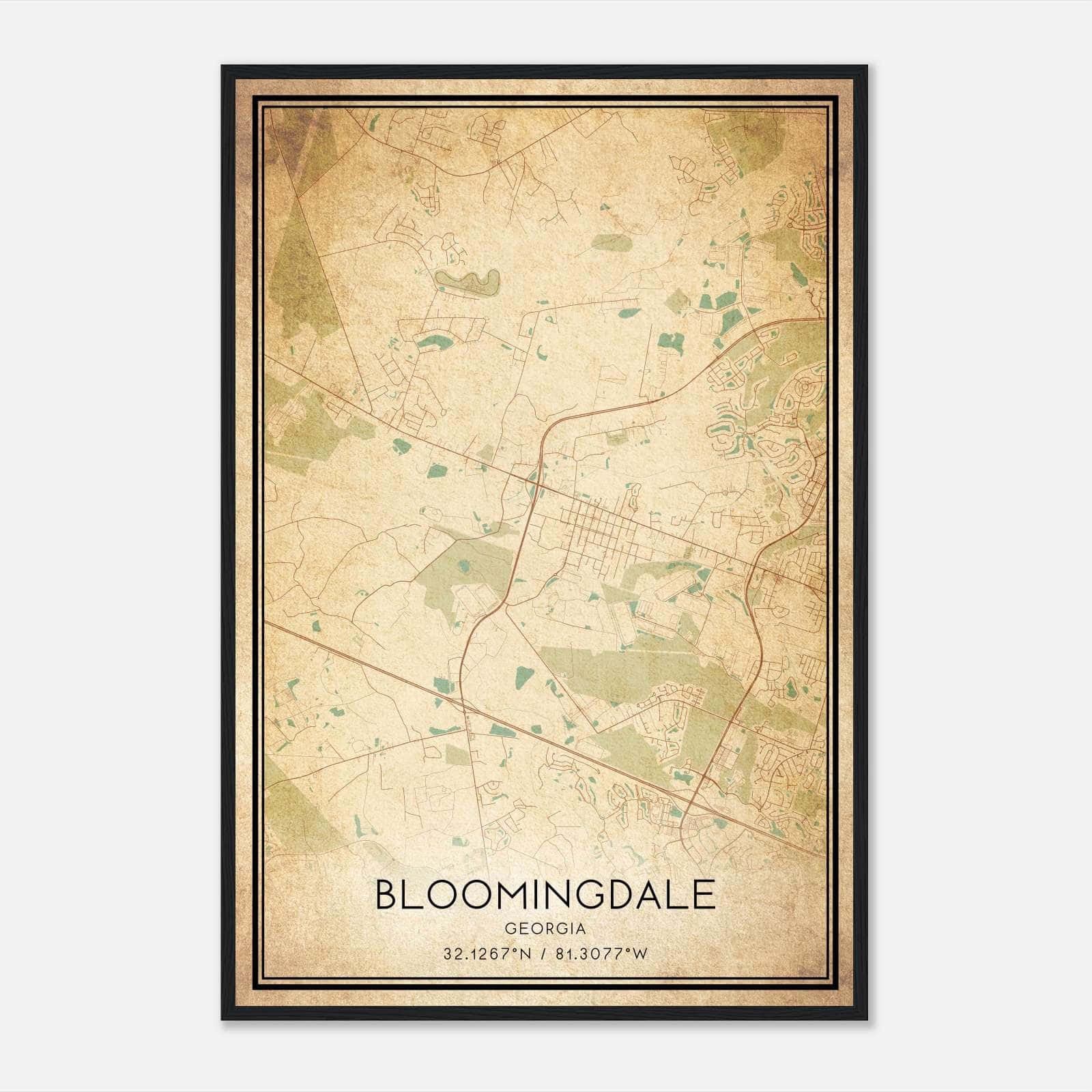 Vintage Bloomingdale Georgia Map Poster, Bloomingdale GA City Road Wall Art Print Vintage Bloomingdale Georgia Map Poster, Bloomingdale GA City Road Wall Art Print