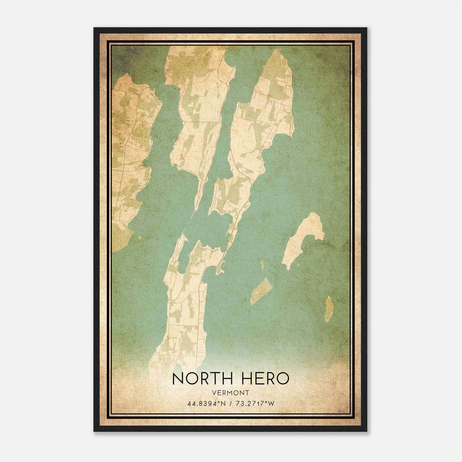 Vintage North Hero Vermont Map Poster, North Hero VT City Road Wall Art Print Vintage North Hero Vermont Map Poster, North Hero VT City Road Wall Art Print