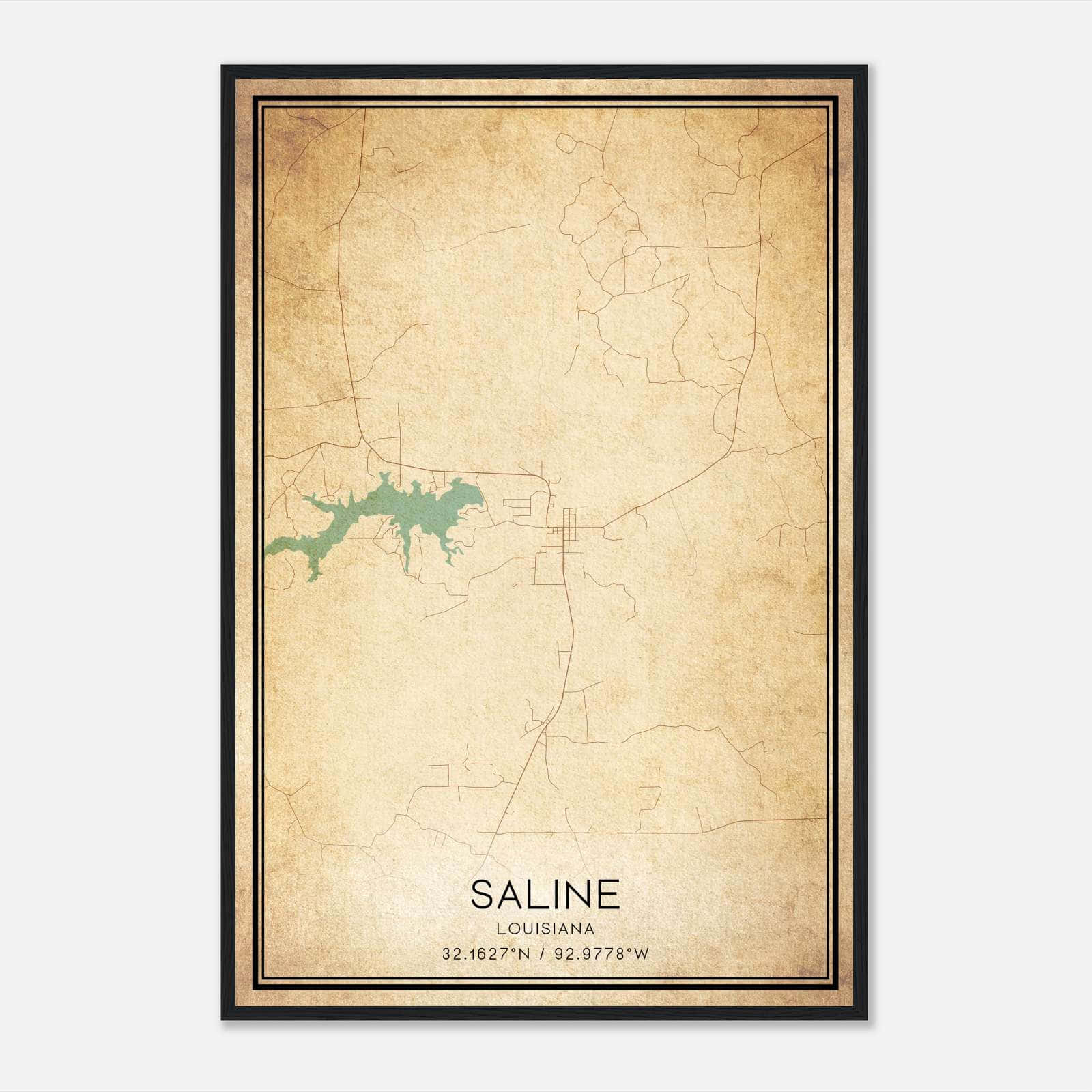 Vintage Saline Louisiana Map Poster, Saline LA City Road Wall Art Print Vintage Saline Louisiana Map Poster, Saline LA City Road Wall Art Print