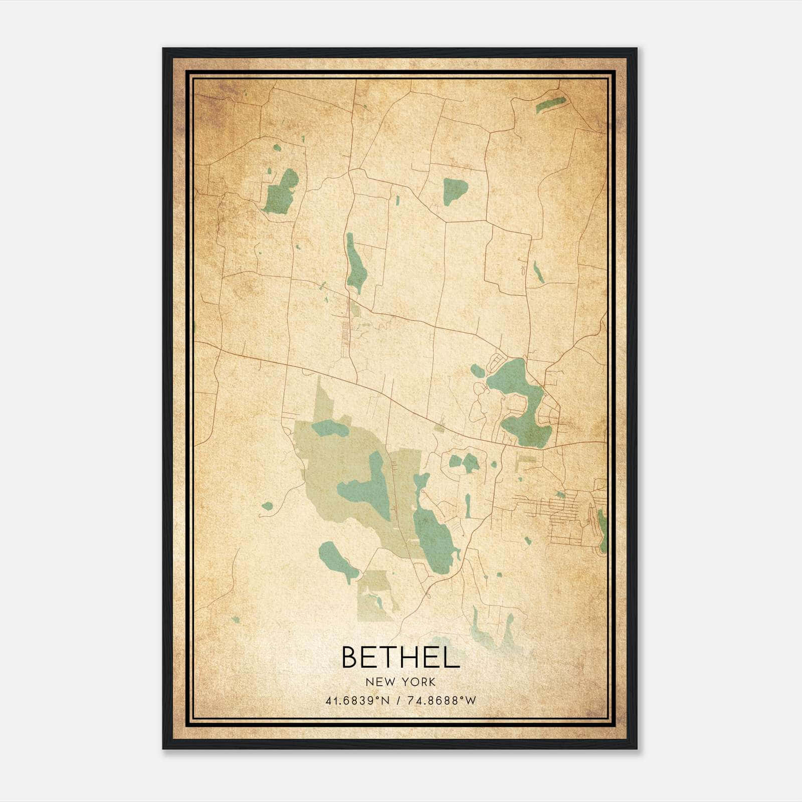 Vintage Bethel New York Map Poster, Bethel NY City Road Wall Art Print Vintage Bethel New York Map Poster, Bethel NY City Road Wall Art Print