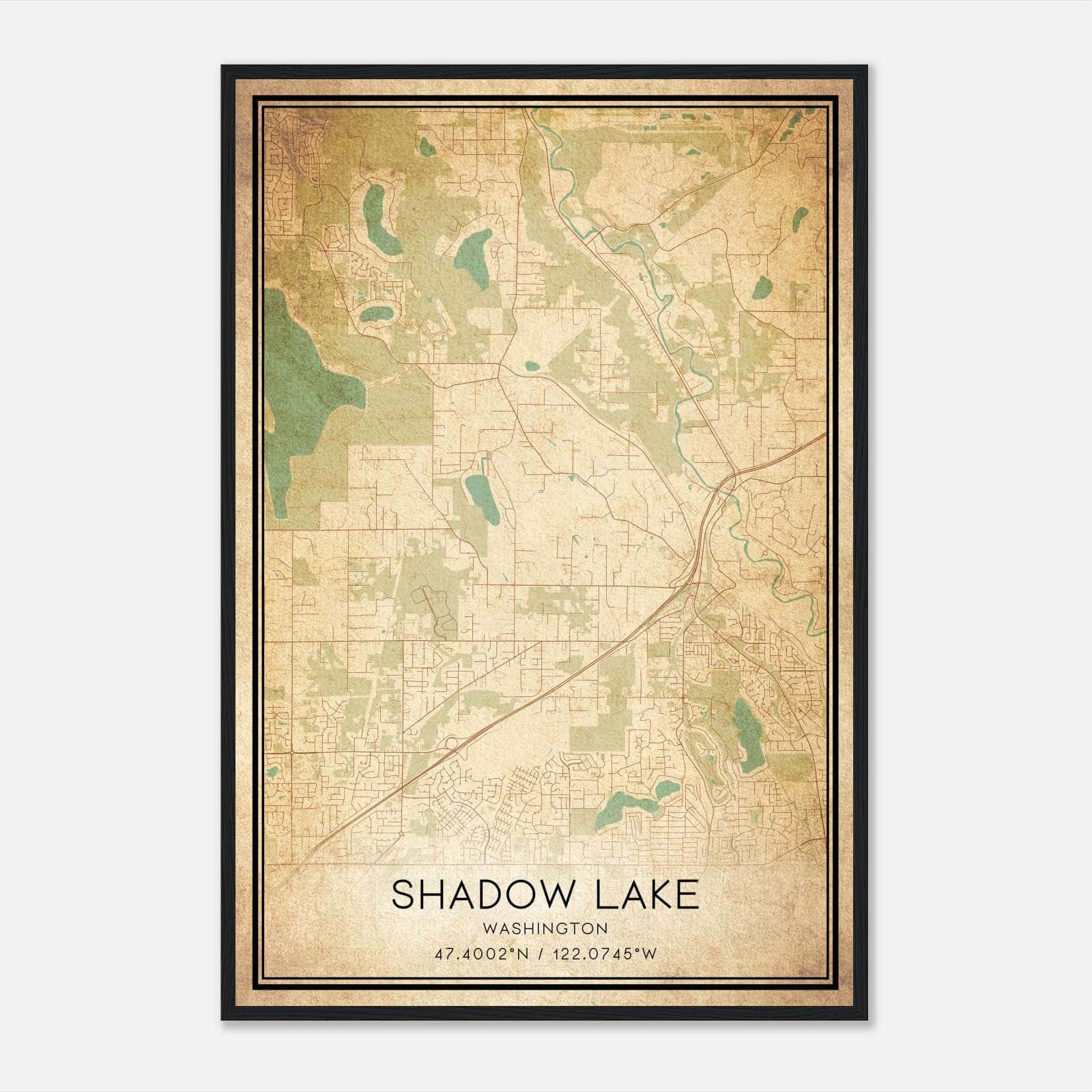 Vintage Shadow Lake Washington Map Poster, Shadow Lake WA City Road Wall Art Print Vintage Shadow Lake Washington Map Poster, Shadow Lake WA City Road Wall Art Print