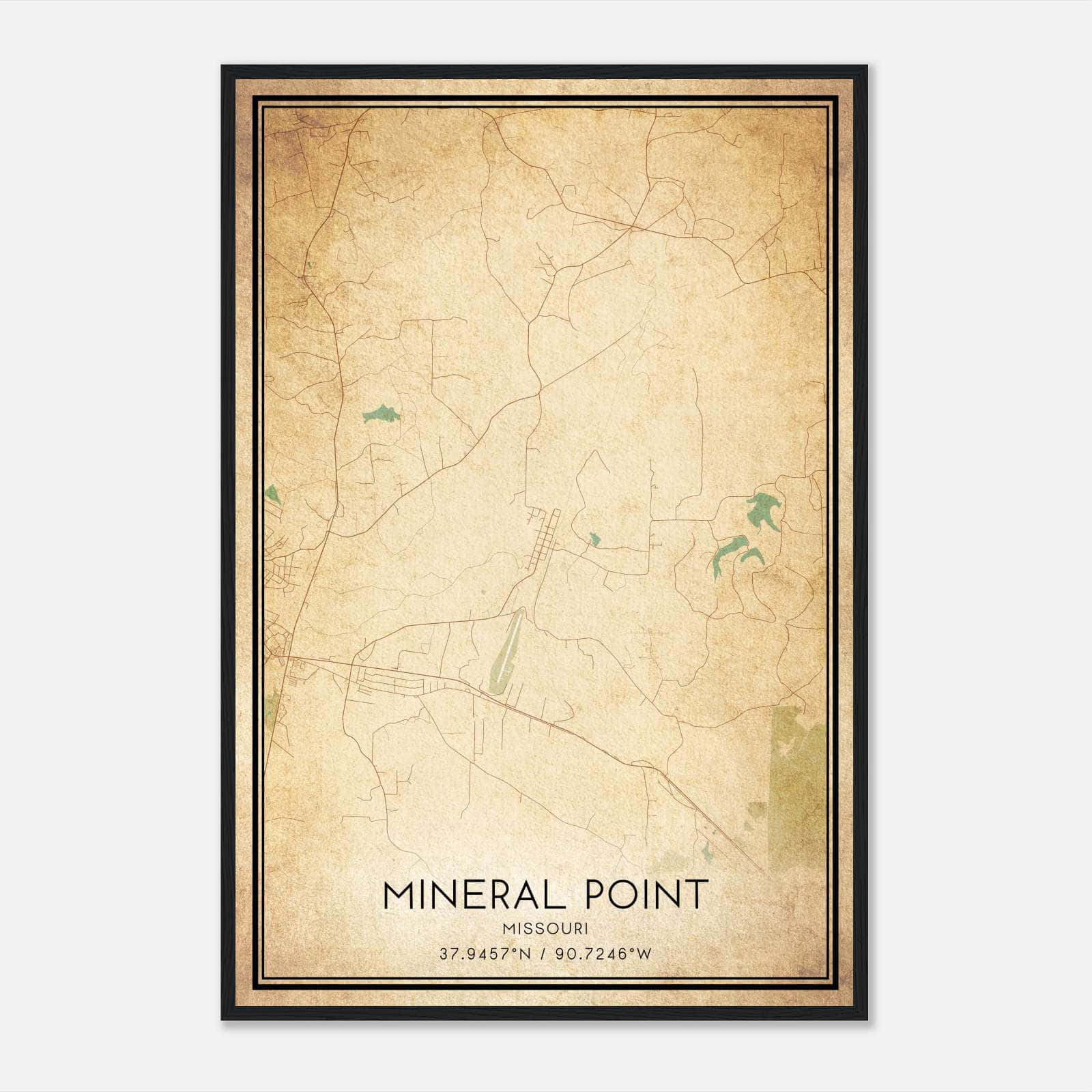 Vintage Mineral Point Missouri Map Poster, Mineral Point MO City Road Wall Art Print Vintage Mineral Point Missouri Map Poster, Mineral Point MO City Road Wall Art Print