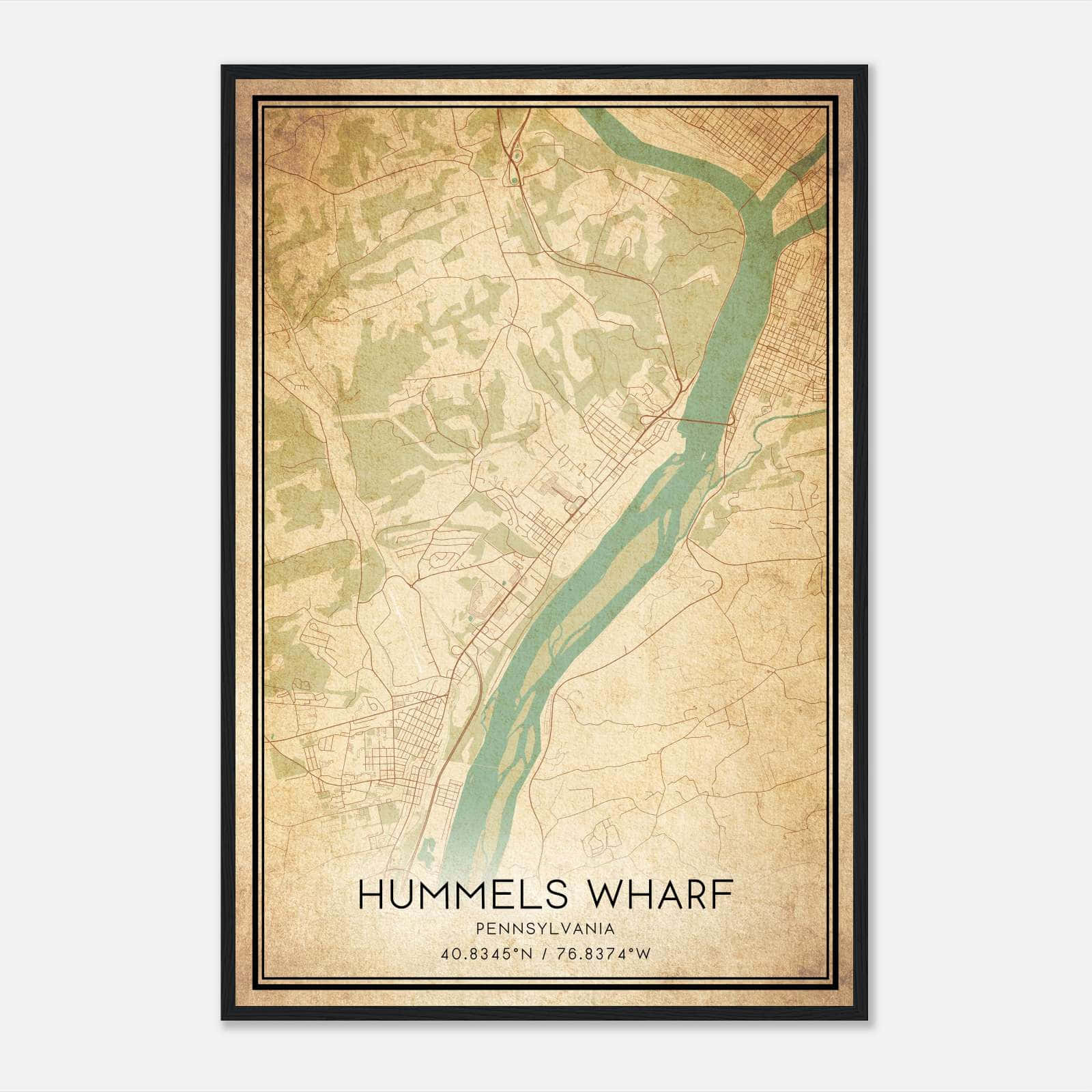 Vintage Hummels Wharf Pennsylvania Map Poster, Hummels Wharf PA City Road Wall Art Print Vintage Hummels Wharf Pennsylvania Map Poster, Hummels Wharf PA City Road Wall Art Print