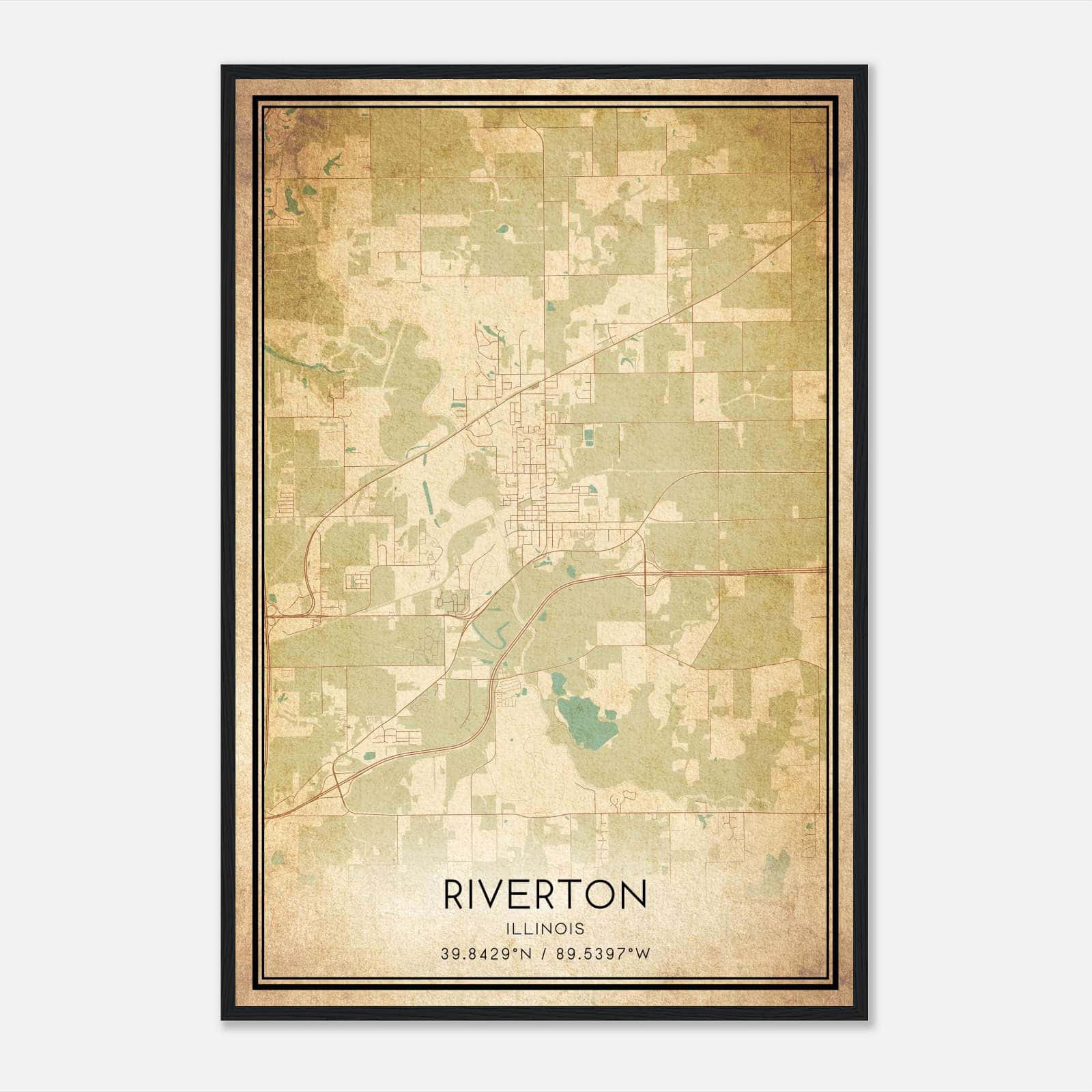 Vintage Riverton Illinois Map Poster, Riverton IL City Road Wall Art Print Vintage Riverton Illinois Map Poster, Riverton IL City Road Wall Art Print