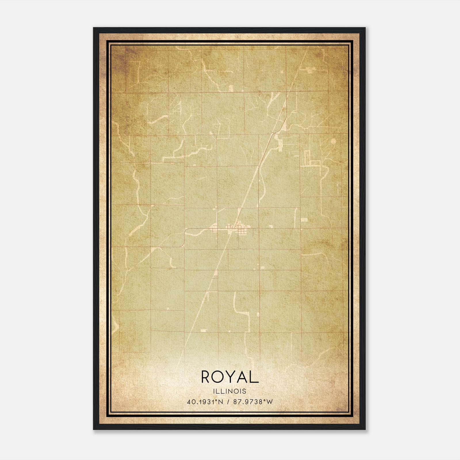 Vintage Royal Illinois Map Poster, Royal IL City Road Wall Art Print Vintage Royal Illinois Map Poster, Royal IL City Road Wall Art Print