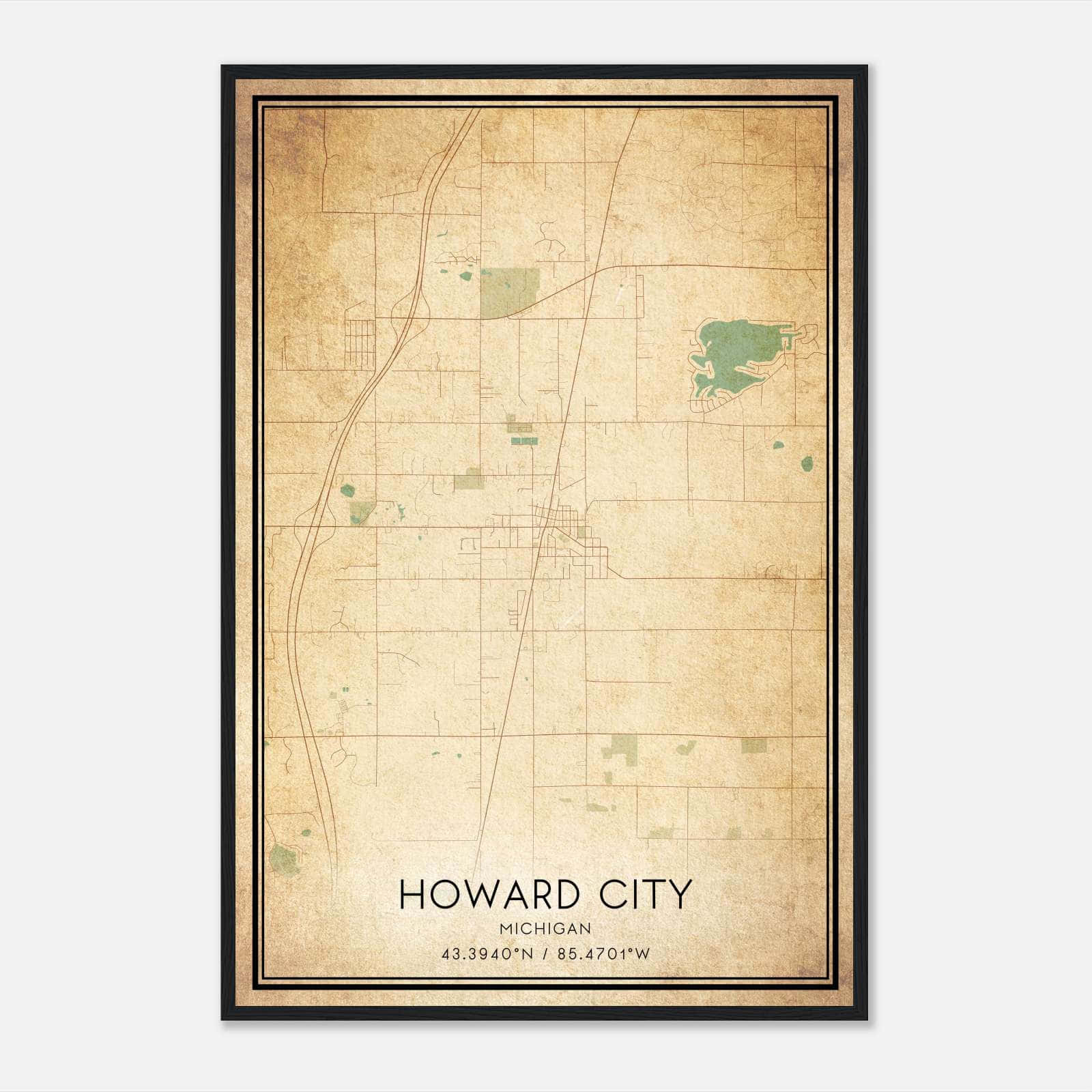 Vintage Howard City Michigan Map Poster, Howard City MI City Road Wall Art Print Vintage Howard City Michigan Map Poster, Howard City MI City Road Wall Art Print