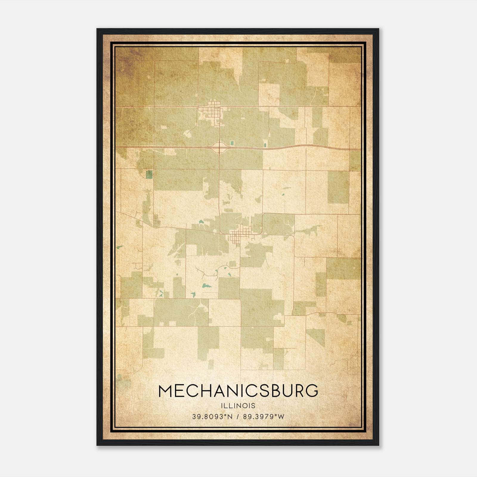Vintage Mechanicsburg Illinois Map Poster, Mechanicsburg IL City Road Wall Art Print Vintage Mechanicsburg Illinois Map Poster, Mechanicsburg IL City Road Wall Art Print