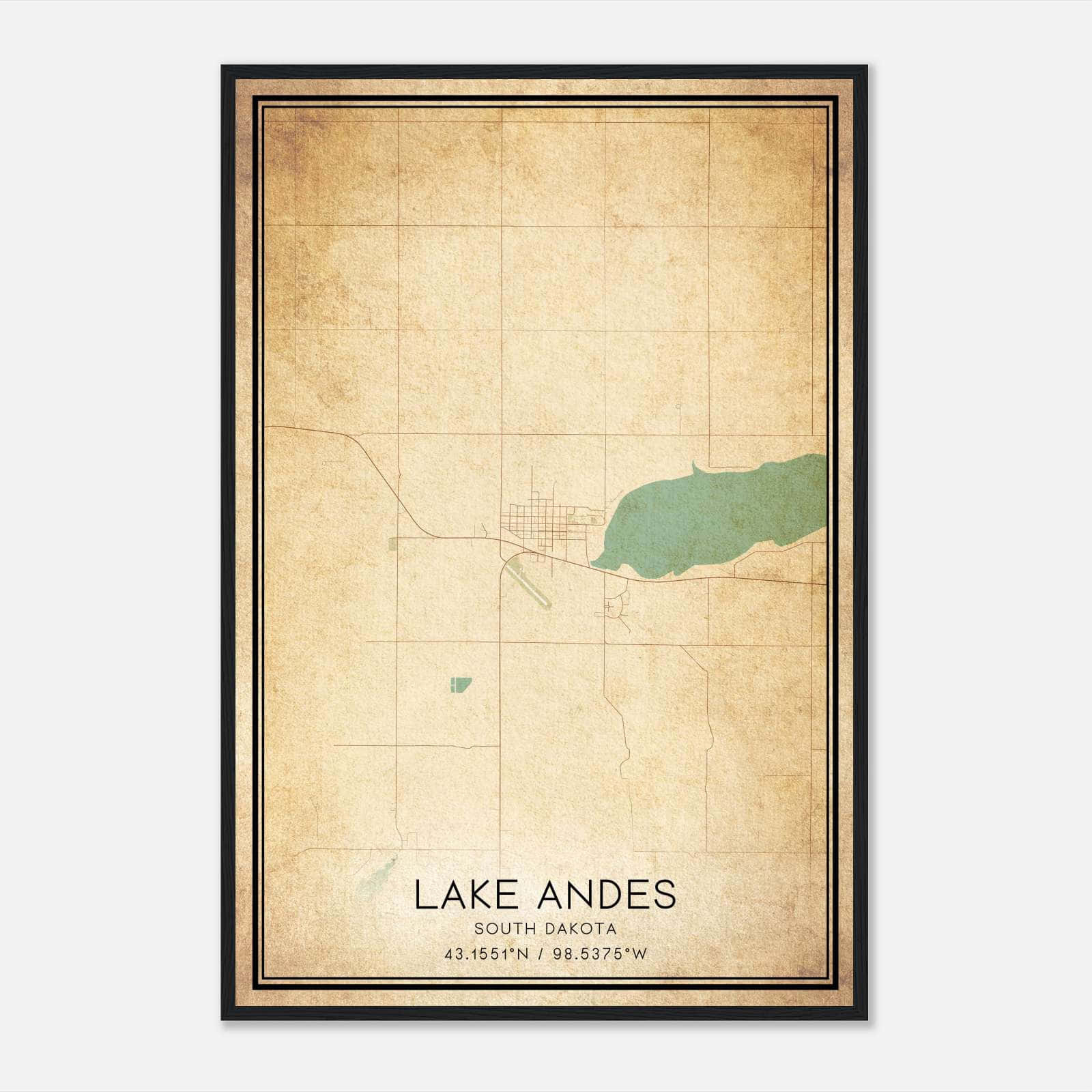 Vintage Lake Andes South Dakota Map Poster, Lake Andes SD City Road Wall Art Print Vintage Lake Andes South Dakota Map Poster, Lake Andes SD City Road Wall Art Print