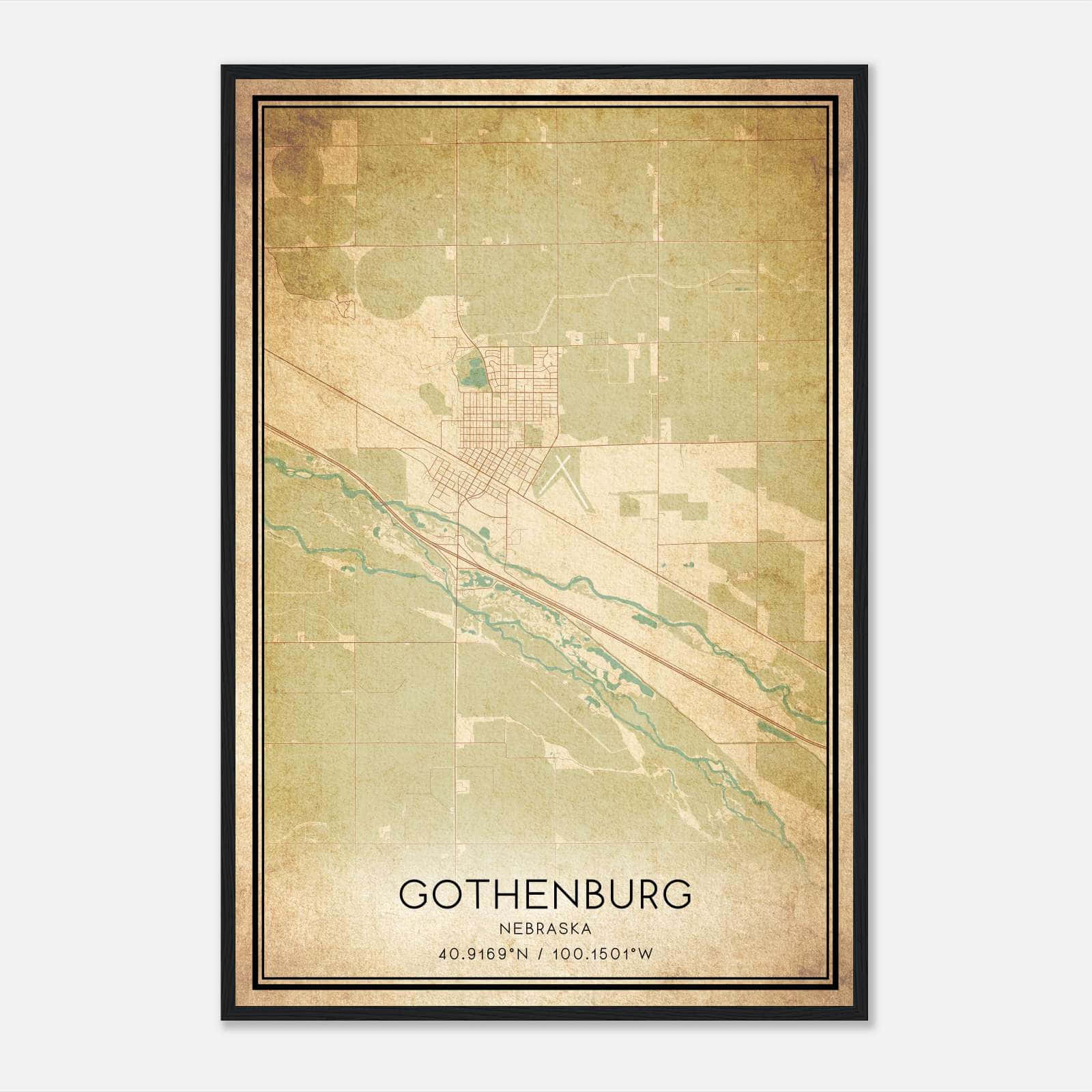 Vintage Gothenburg Nebraska Map Poster, Gothenburg NE City Road Wall Art Print Vintage Gothenburg Nebraska Map Poster, Gothenburg NE City Road Wall Art Print