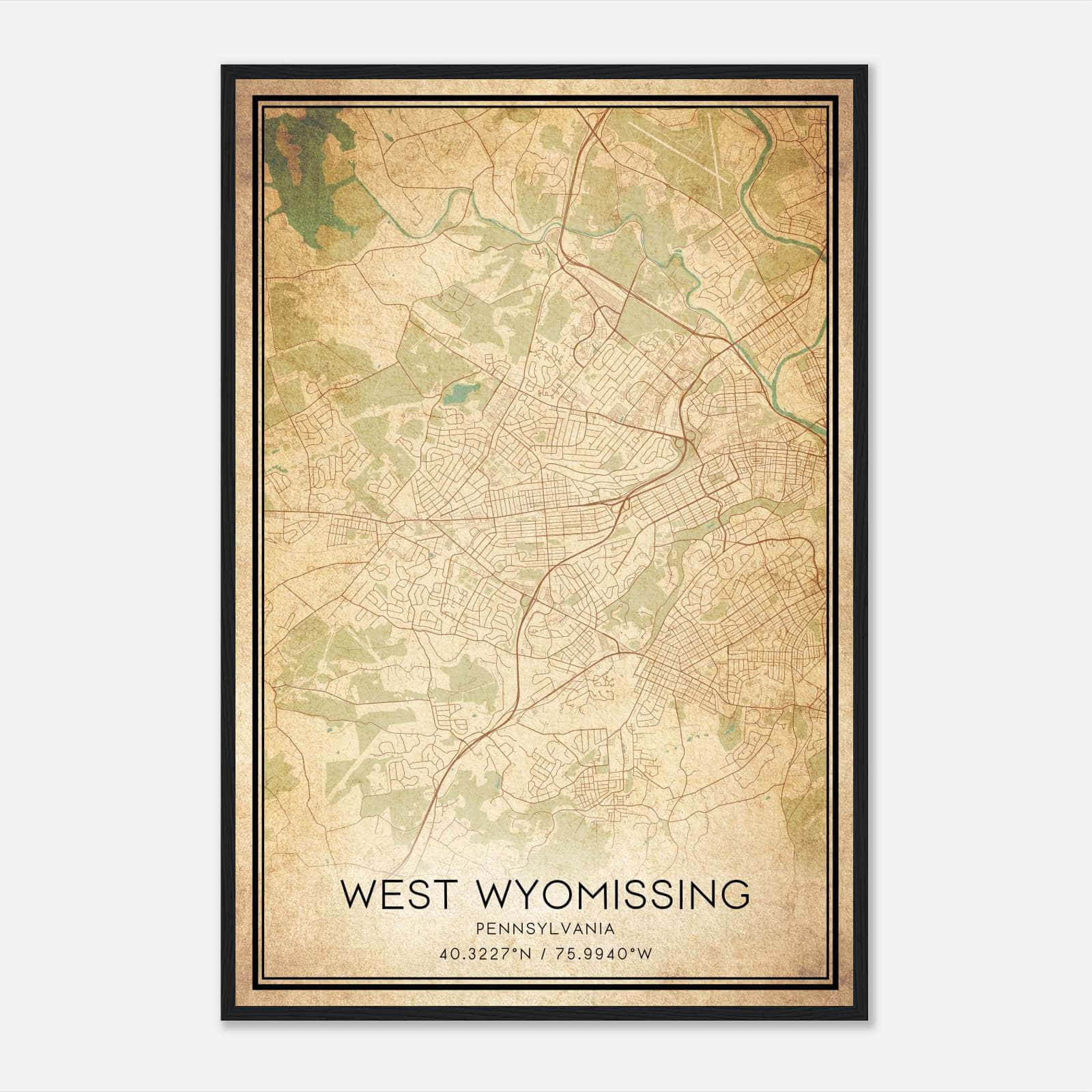 Vintage West Wyomissing Pennsylvania Map Poster, West Wyomissing PA City Road Wall Art Print Vintage West Wyomissing Pennsylvania Map Poster, West Wyomissing PA City Road Wall Art Print
