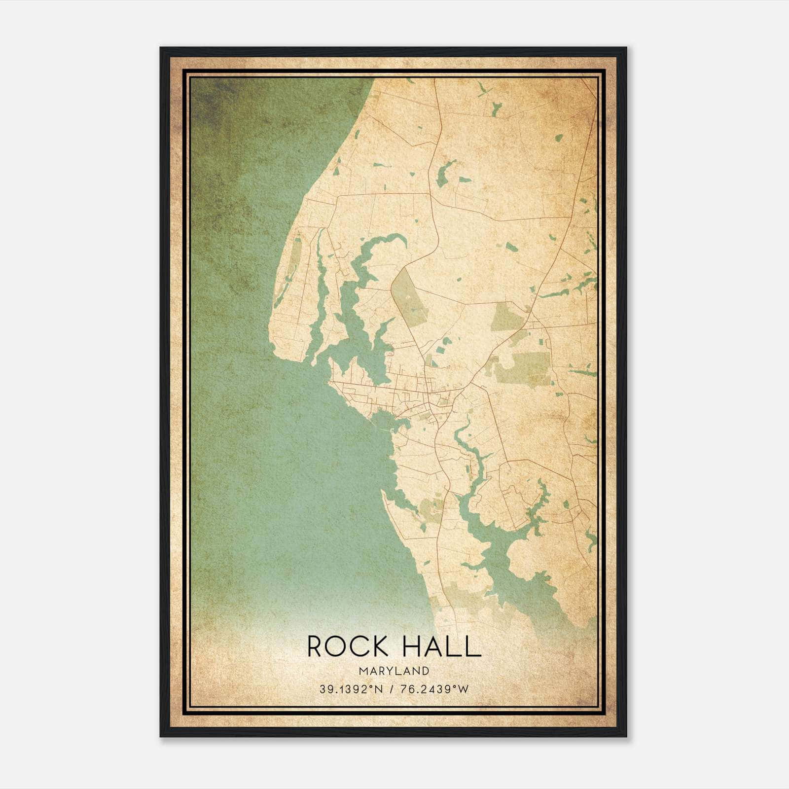 Vintage Rock Hall Maryland Map Poster, Rock Hall MD City Road Wall Art Print Vintage Rock Hall Maryland Map Poster, Rock Hall MD City Road Wall Art Print