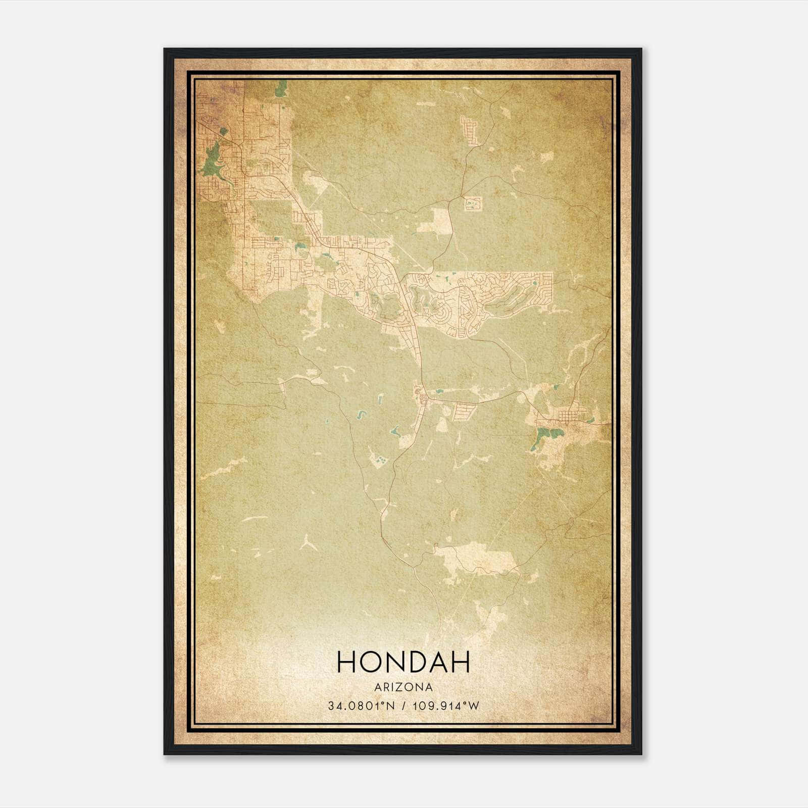 Vintage Hondah Arizona Map Poster, Hondah AZ City Road Wall Art Print Vintage Hondah Arizona Map Poster, Hondah AZ City Road Wall Art Print