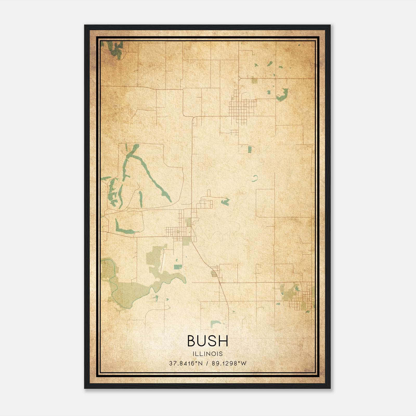 Vintage Bush Illinois Map Poster, Bush IL City Road Wall Art Print Vintage Bush Illinois Map Poster, Bush IL City Road Wall Art Print