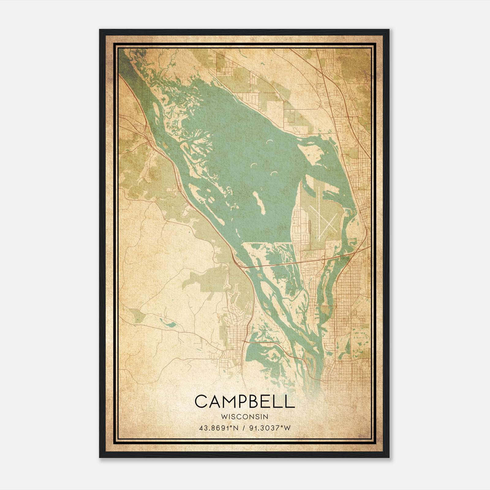 Vintage Campbell Wisconsin Map Poster, Campbell WI City Road Wall Art Print Vintage Campbell Wisconsin Map Poster, Campbell WI City Road Wall Art Print