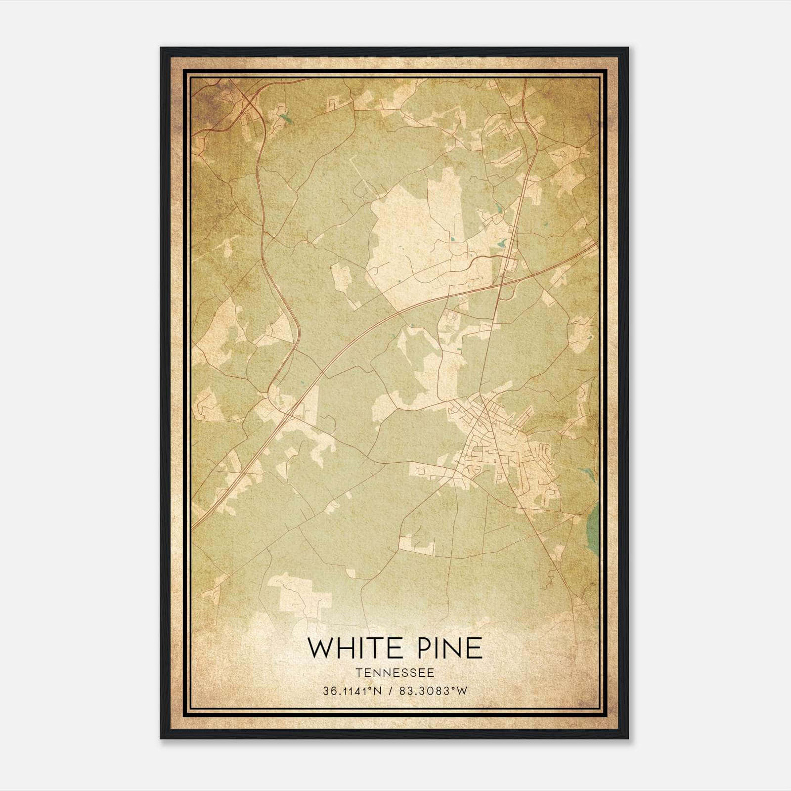 Vintage White Pine Tennessee Map Poster, White Pine TN City Road Wall Art Print Vintage White Pine Tennessee Map Poster, White Pine TN City Road Wall Art Print