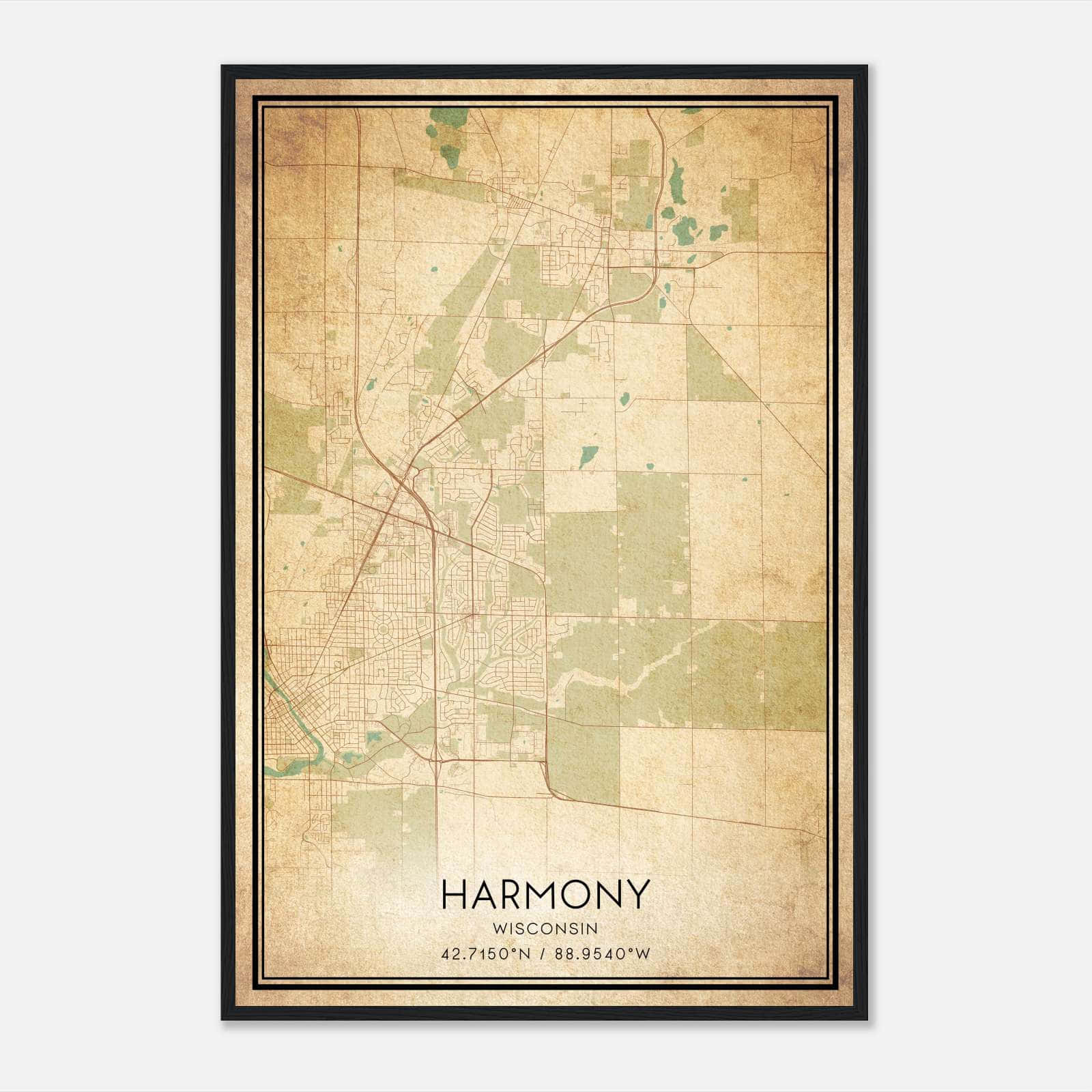 Vintage Harmony Wisconsin Map Poster, Harmony WI City Road Wall Art Print Vintage Harmony Wisconsin Map Poster, Harmony WI City Road Wall Art Print