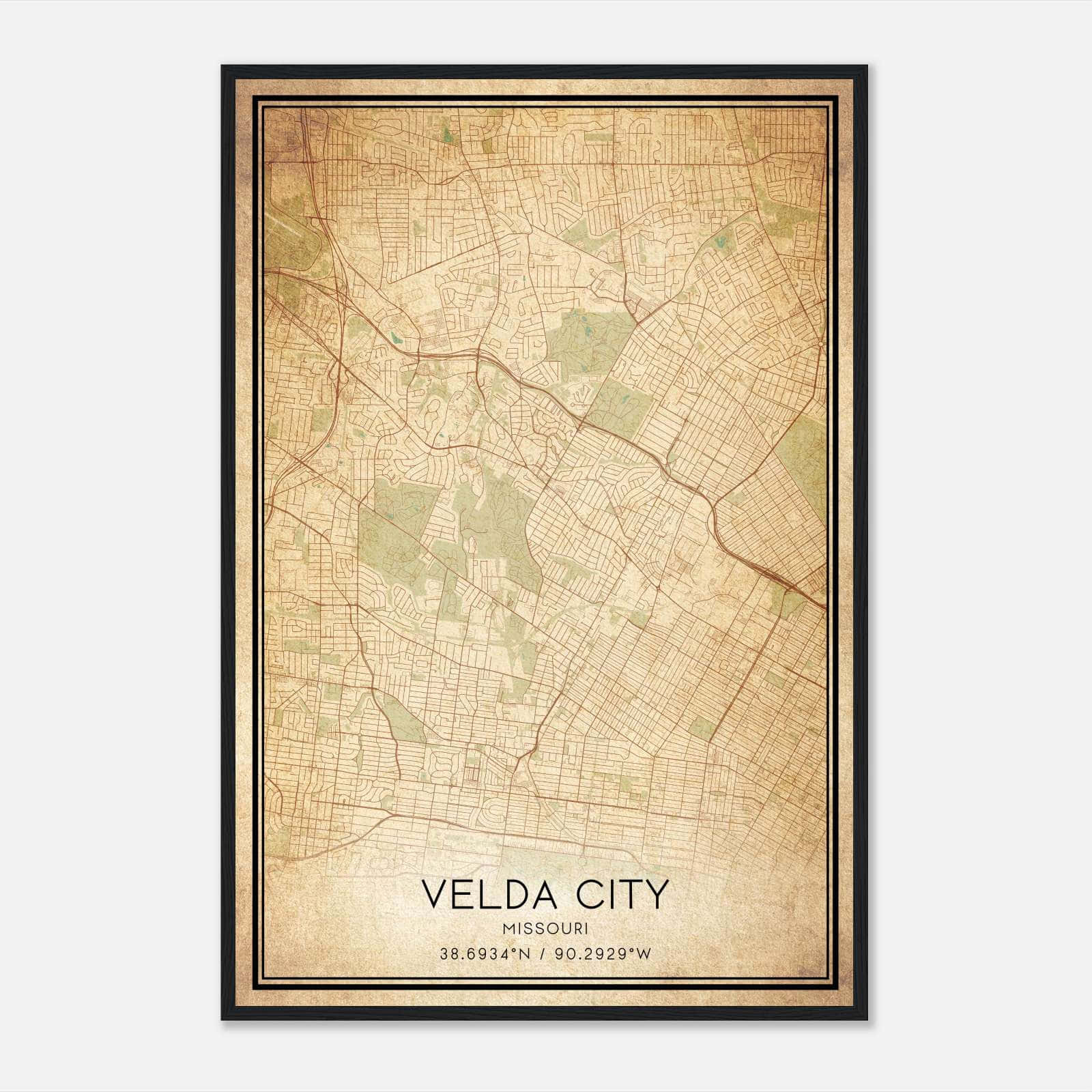 Vintage Velda City Missouri Map Poster, Velda City MO City Road Wall Art Print Vintage Velda City Missouri Map Poster, Velda City MO City Road Wall Art Print