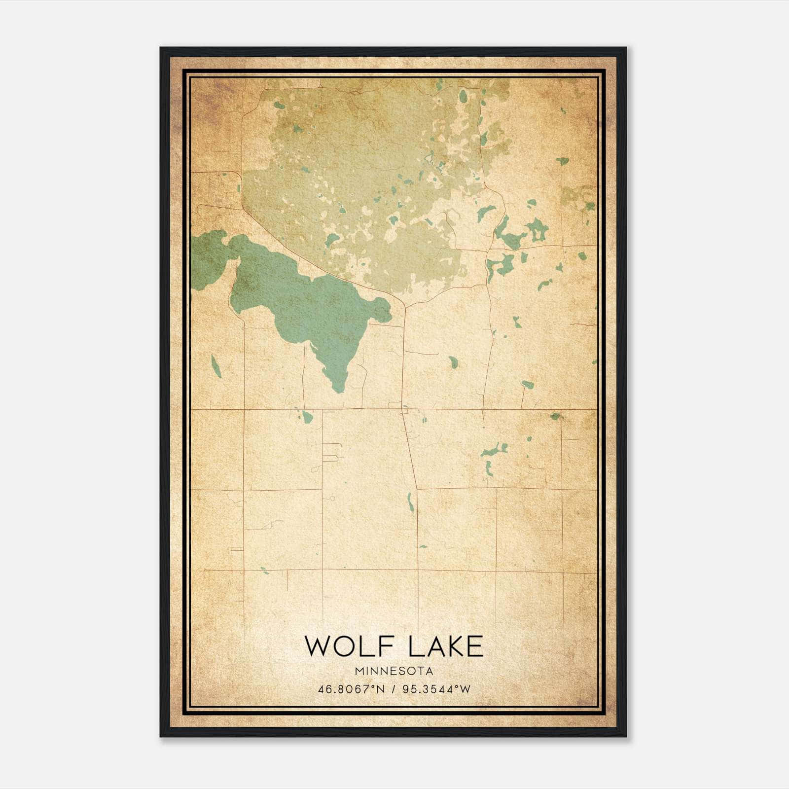 Vintage Wolf Lake Minnesota Map Poster, Wolf Lake MN City Road Wall Art Print Vintage Wolf Lake Minnesota Map Poster, Wolf Lake MN City Road Wall Art Print