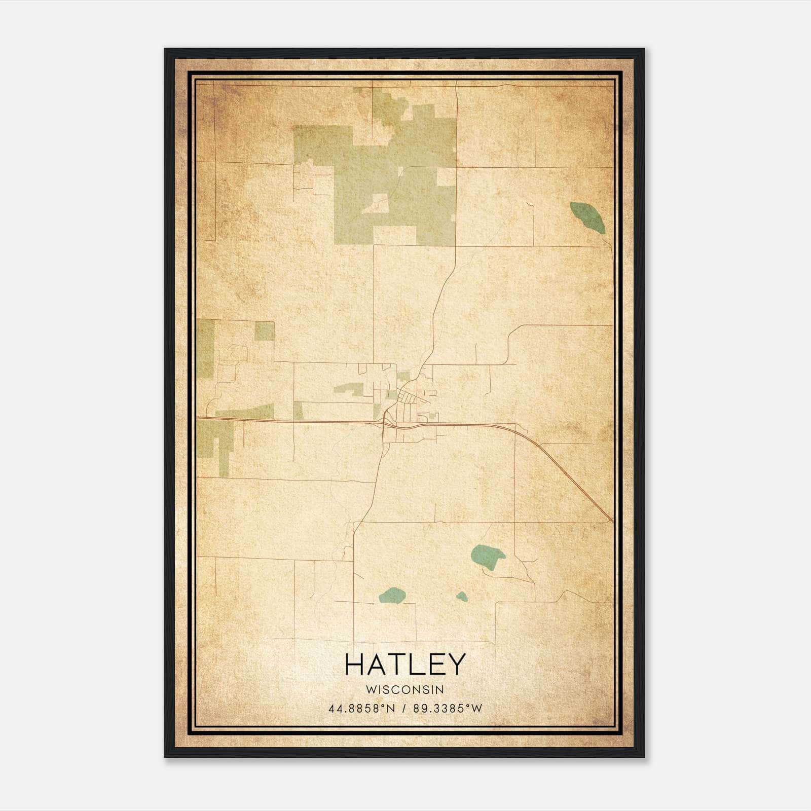 Vintage Hatley Wisconsin Map Poster, Hatley WI City Road Wall Art Print Vintage Hatley Wisconsin Map Poster, Hatley WI City Road Wall Art Print