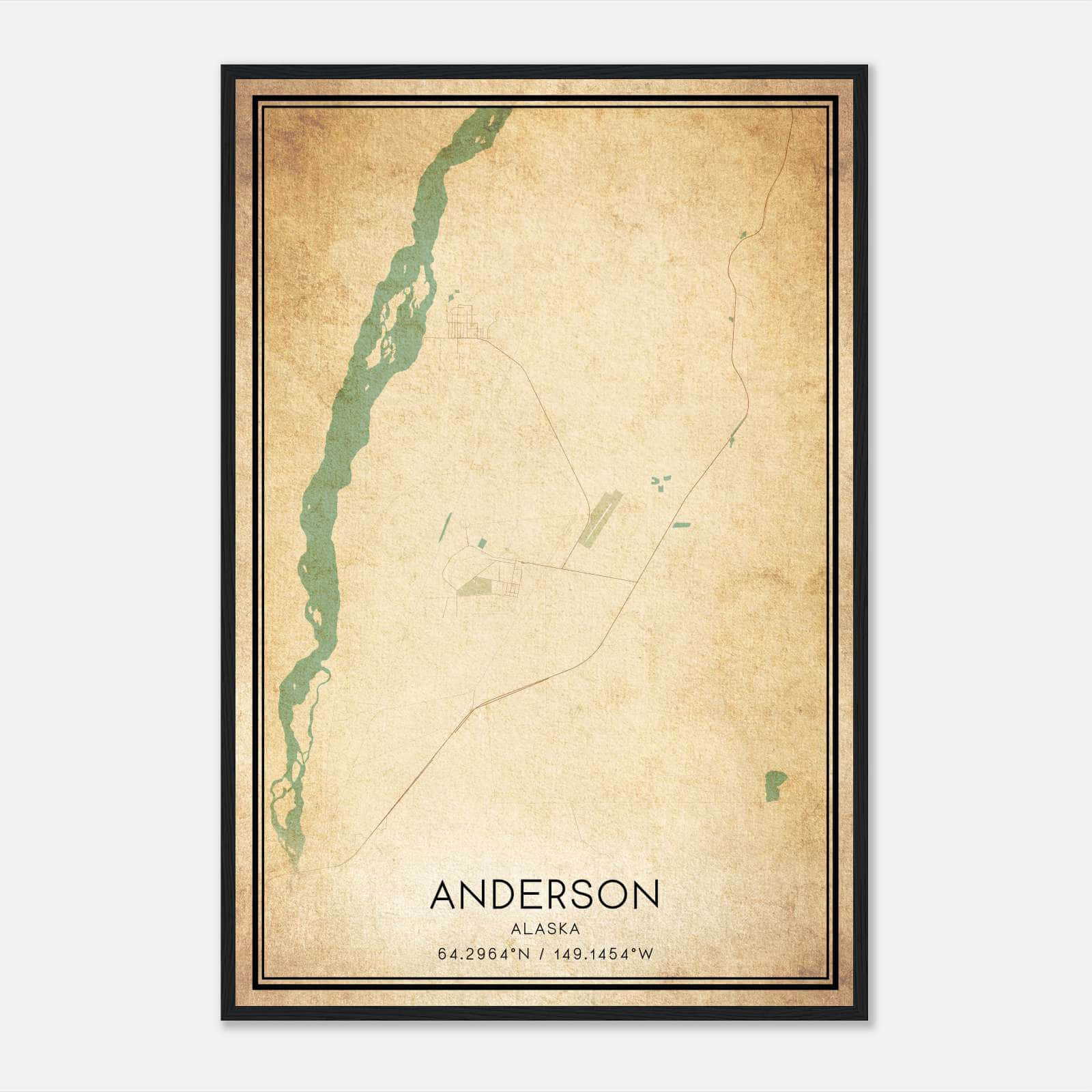 Vintage Anderson Alaska Map Poster, Anderson AK City Road Wall Art Print Vintage Anderson Alaska Map Poster, Anderson AK City Road Wall Art Print