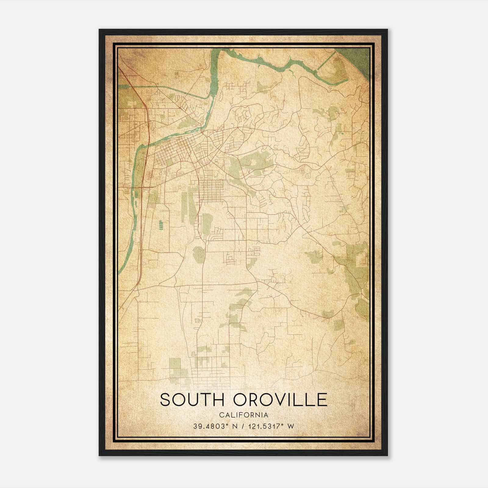 Vintage South Oroville California Map Poster, South Oroville CA City Road Wall Art Print Vintage South Oroville California Map Poster, South Oroville CA City Road Wall Art Print
