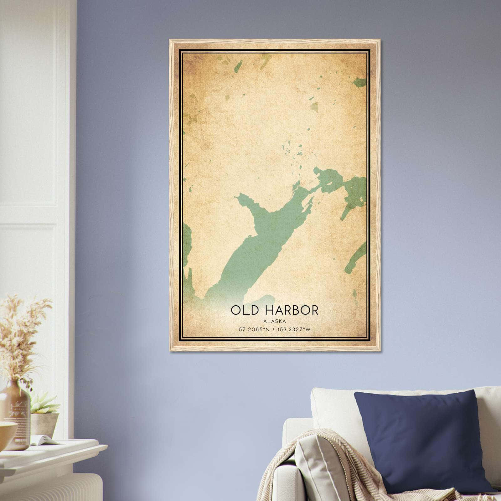 Vintage Old Harbor Alaska Map Poster, Old Harbor AK City Road Wall Art Print