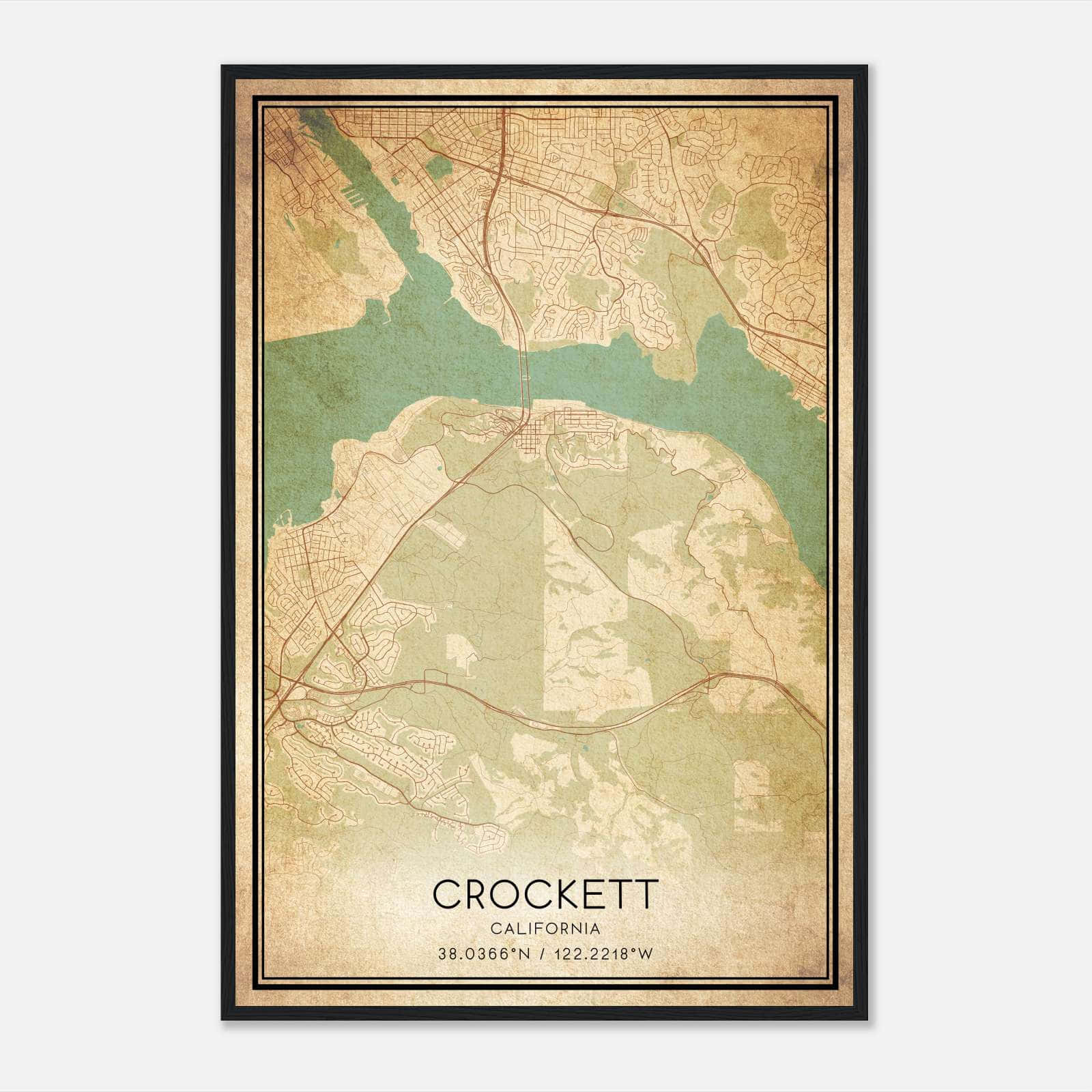 Vintage Crockett California Map Poster, Crockett CA City Road Wall Art Print Vintage Crockett California Map Poster, Crockett CA City Road Wall Art Print