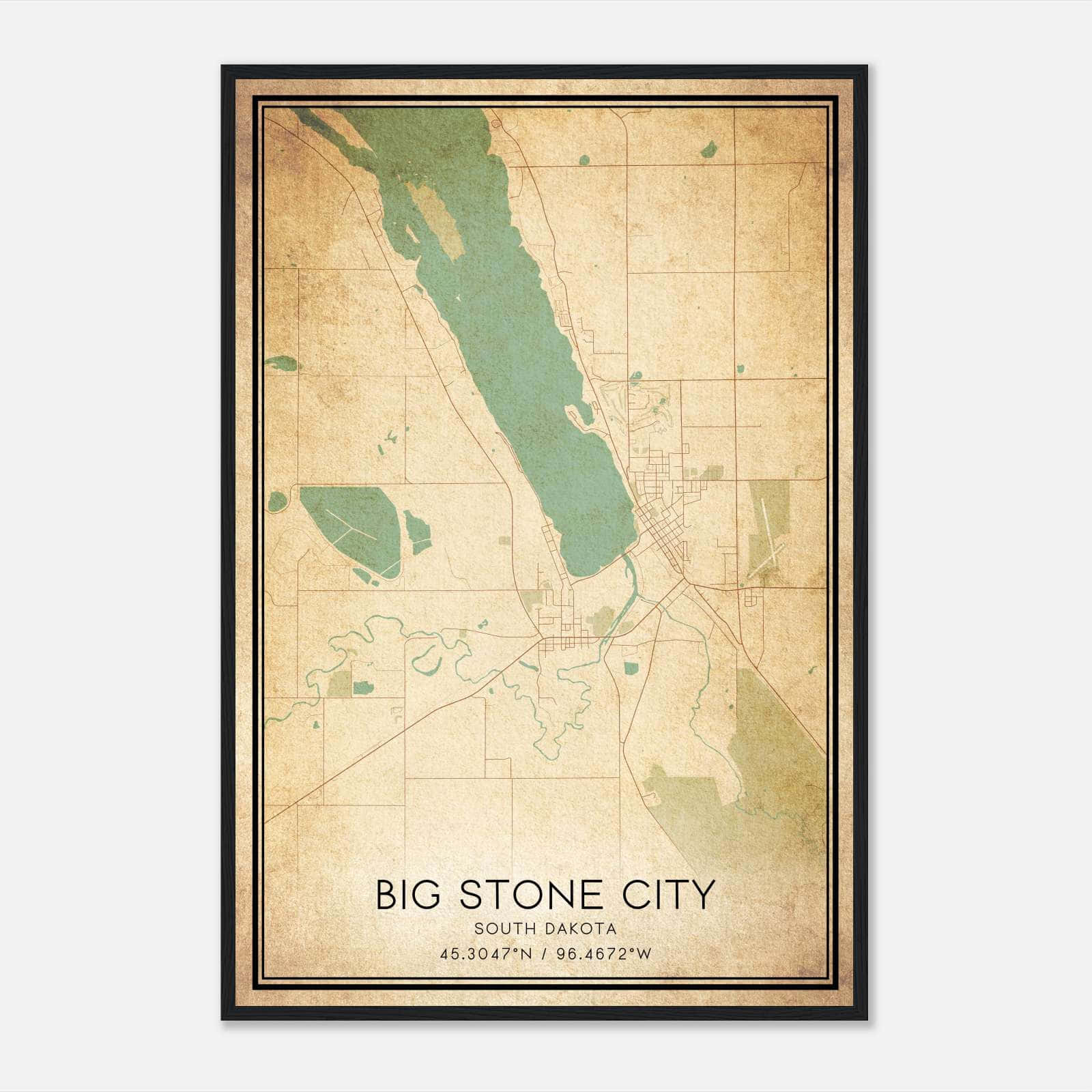 Vintage Big Stone City South Dakota Map Poster, Big Stone City SD City Road Wall Art Print Vintage Big Stone City South Dakota Map Poster, Big Stone City SD City Road Wall Art Print