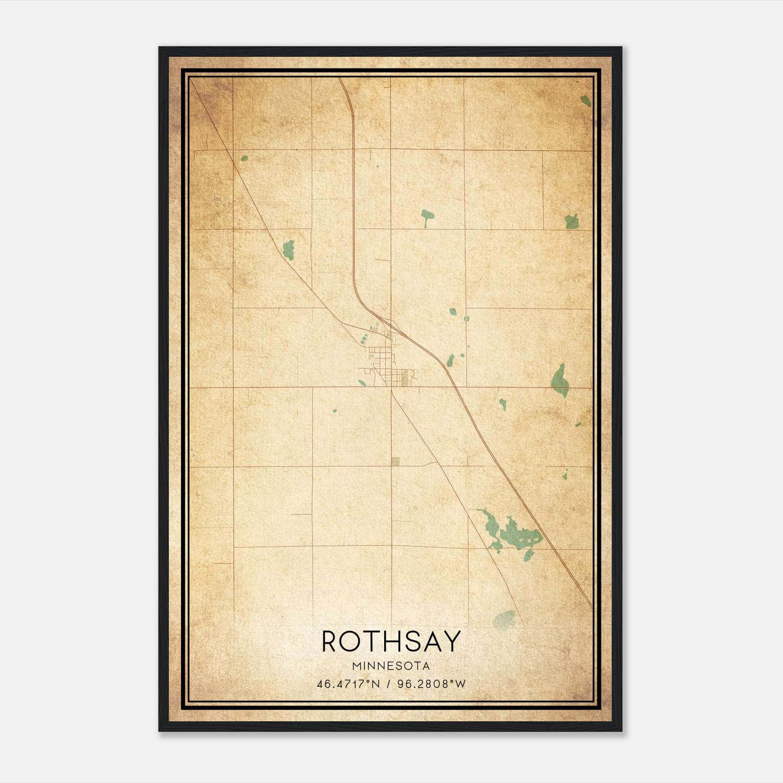 Vintage Rothsay Minnesota Map Poster, Rothsay MN City Road Wall Art Print Vintage Rothsay Minnesota Map Poster, Rothsay MN City Road Wall Art Print