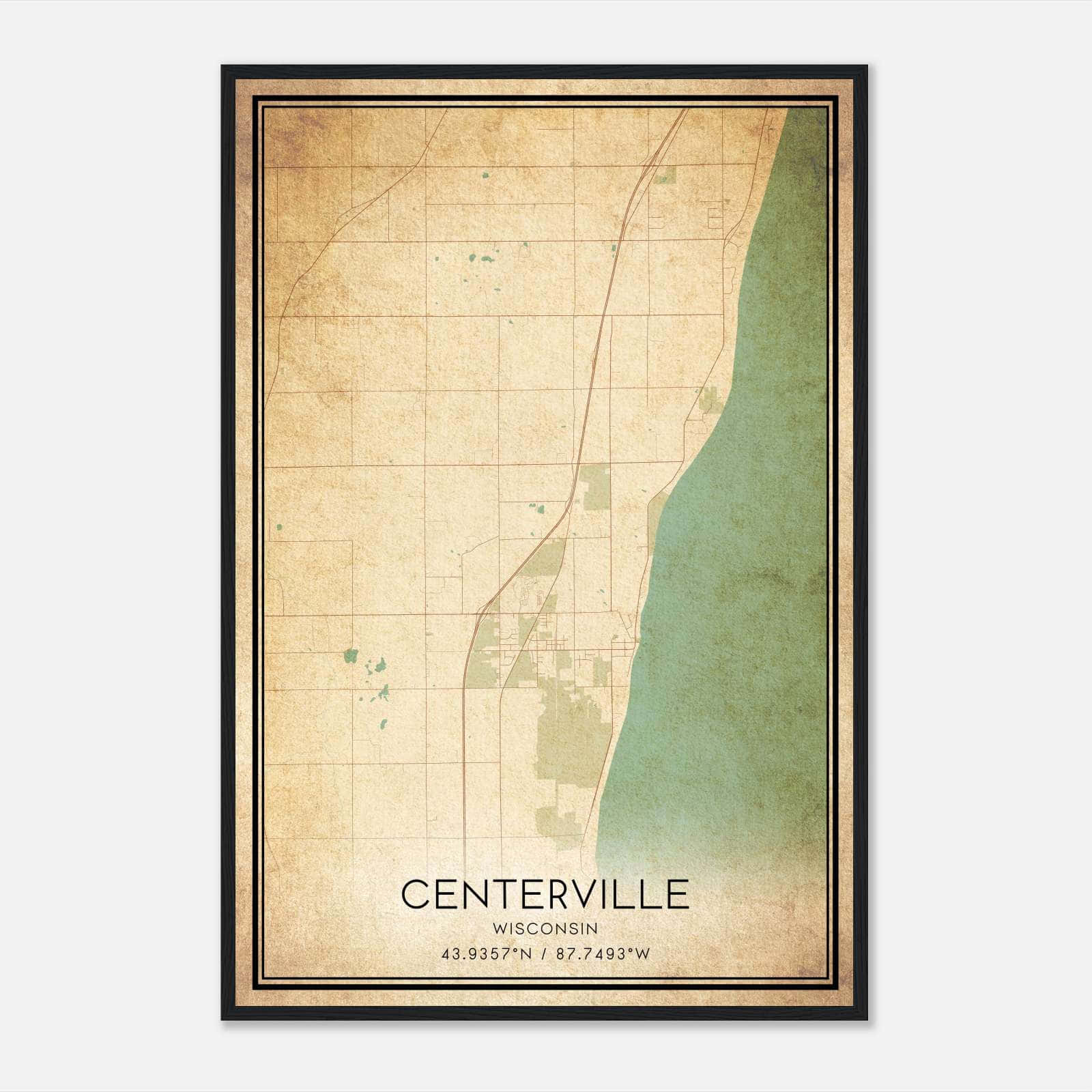 Vintage Centerville Wisconsin Map Poster, Centerville WI City Road Wall Art Print Vintage Centerville Wisconsin Map Poster, Centerville WI City Road Wall Art Print