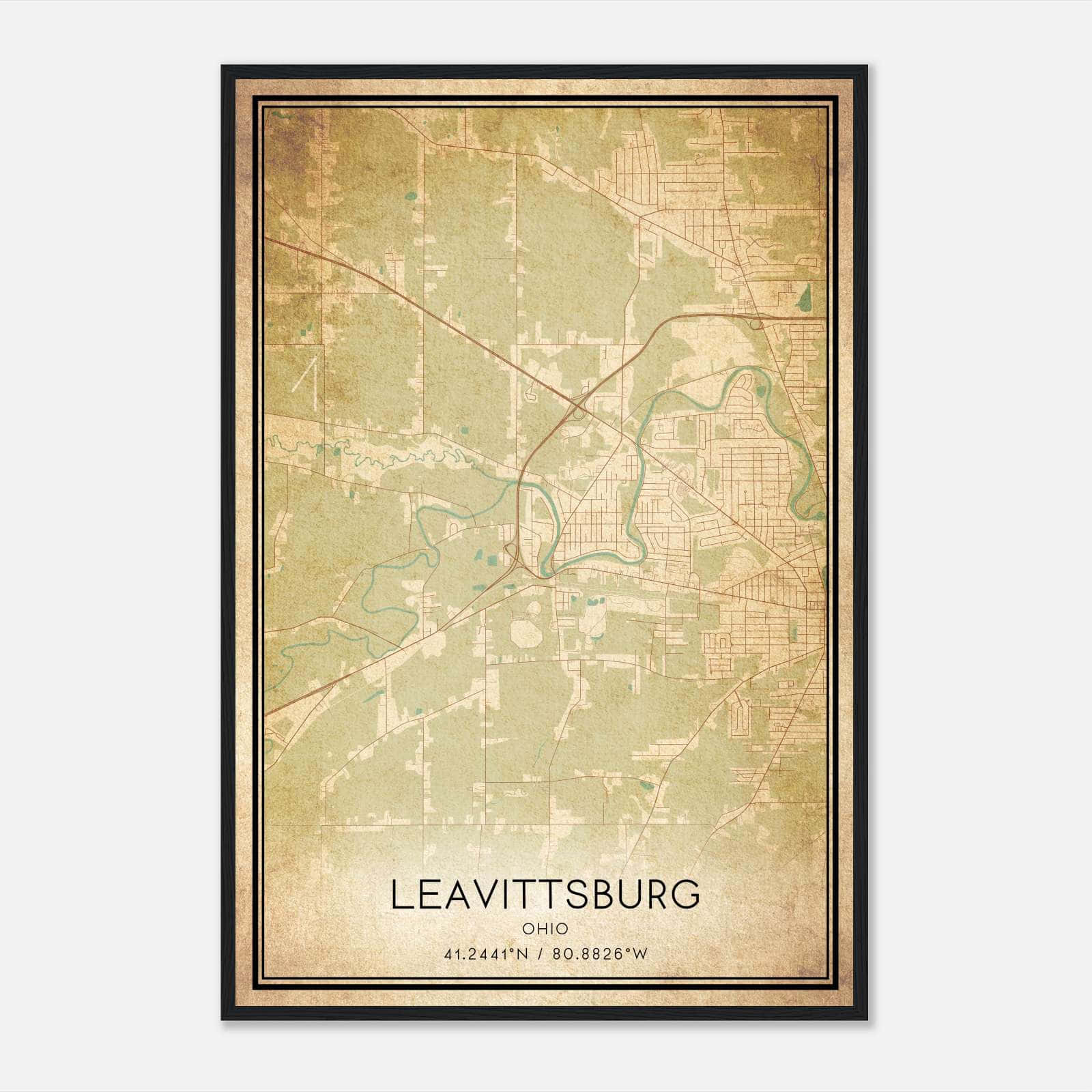 Vintage Leavittsburg Ohio Map Poster, Leavittsburg OH City Road Wall Art Print Vintage Leavittsburg Ohio Map Poster, Leavittsburg OH City Road Wall Art Print