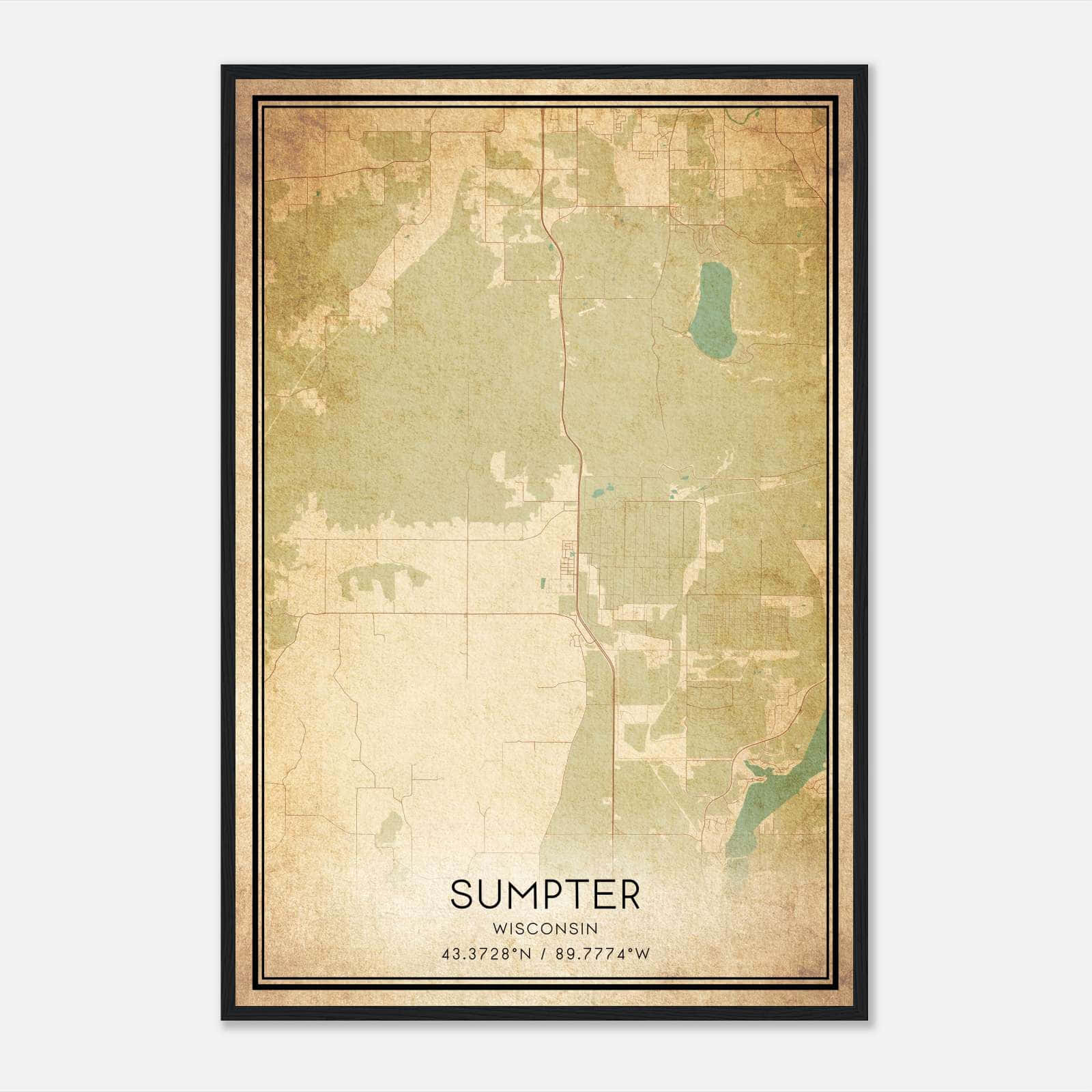 Vintage Sumpter Wisconsin Map Poster, Sumpter WI City Road Wall Art Print Vintage Sumpter Wisconsin Map Poster, Sumpter WI City Road Wall Art Print