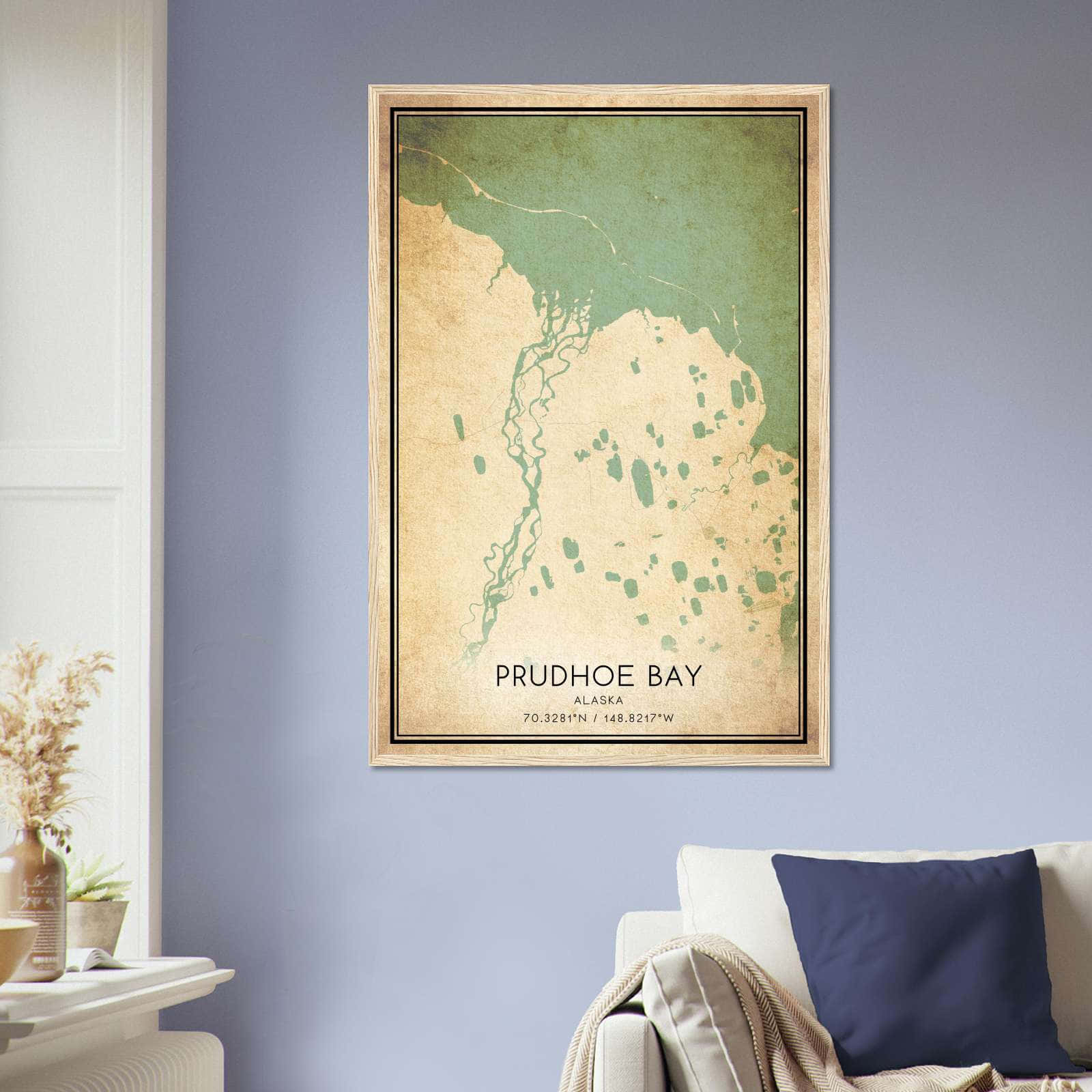 Vintage Prudhoe Bay Alaska Map Poster, Prudhoe Bay AK City Road Wall Art Print