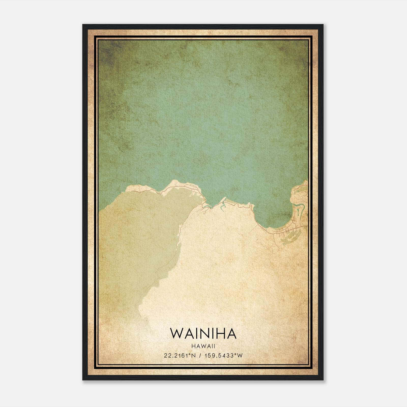Vintage Wainiha Hawaii Map Poster, Wainiha HI City Road Wall Art Print Vintage Wainiha Hawaii Map Poster, Wainiha HI City Road Wall Art Print