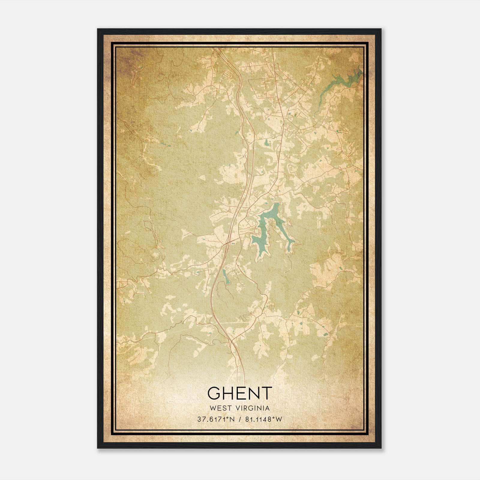 Vintage Ghent West Virginia Map Poster, Ghent WV City Road Wall Art Print Vintage Ghent West Virginia Map Poster, Ghent WV City Road Wall Art Print